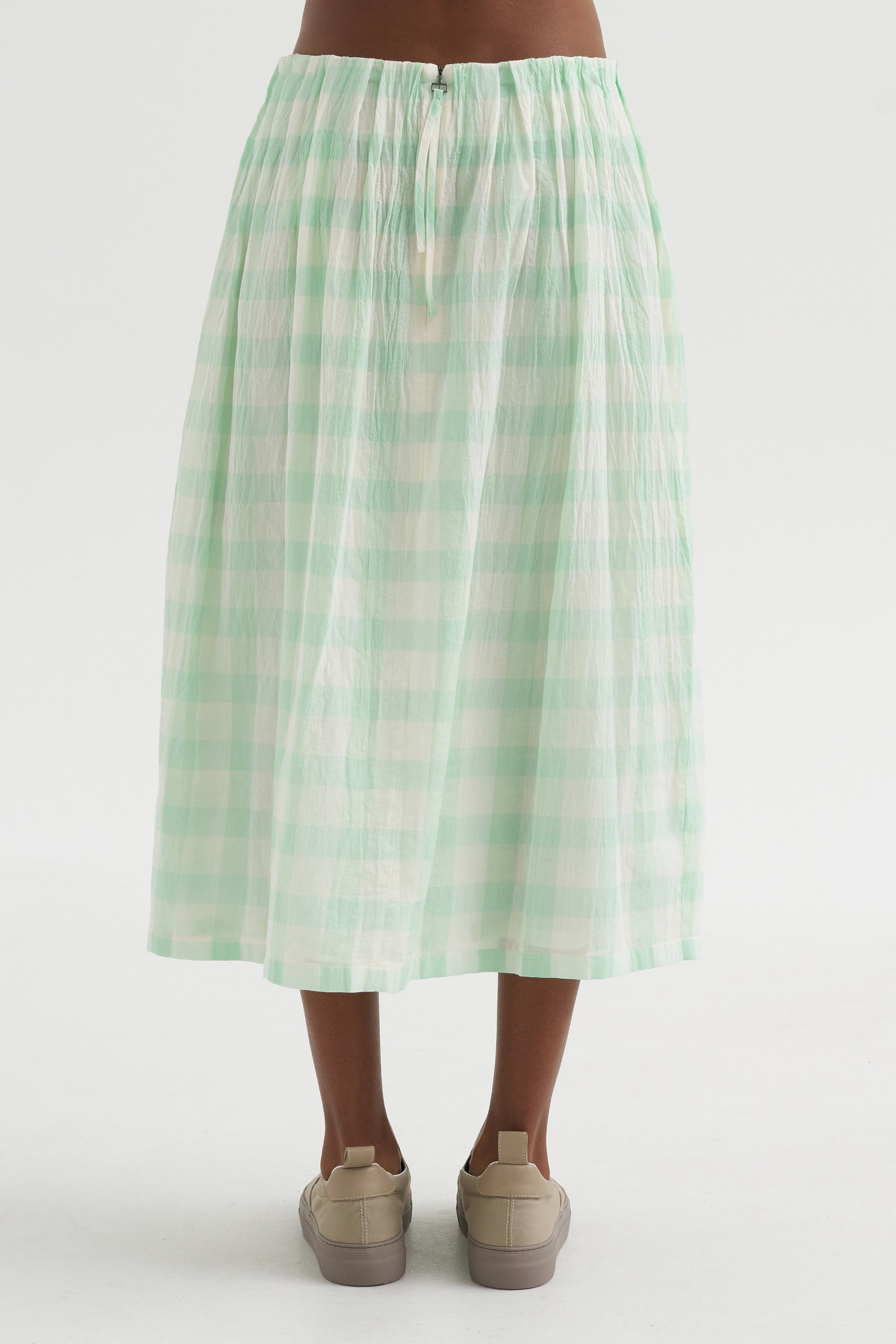 Gauze Gingham Skirt, Glass Green