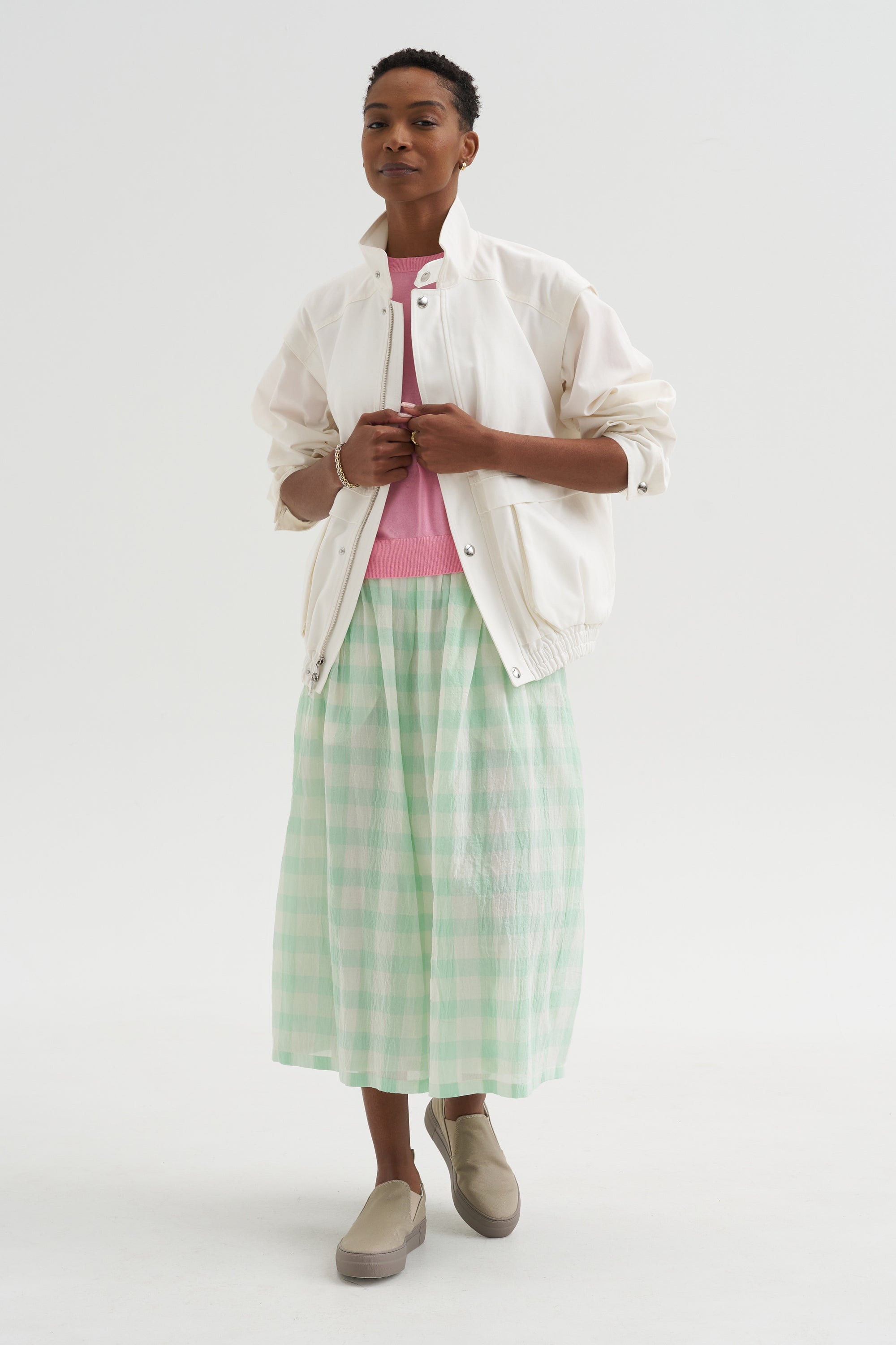 Gauze Gingham Skirt, Glass Green