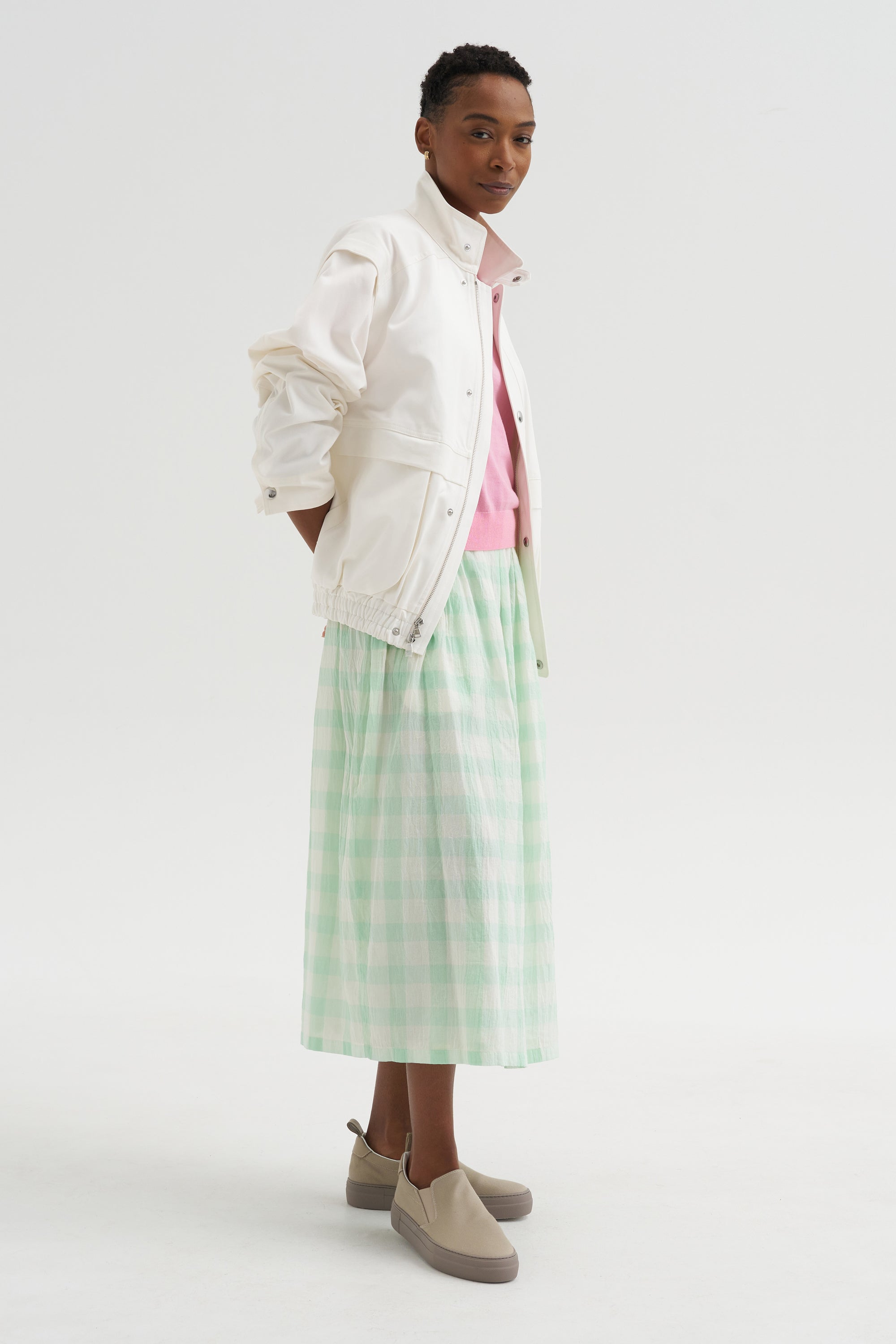 Gauze Gingham Skirt, Glass Green