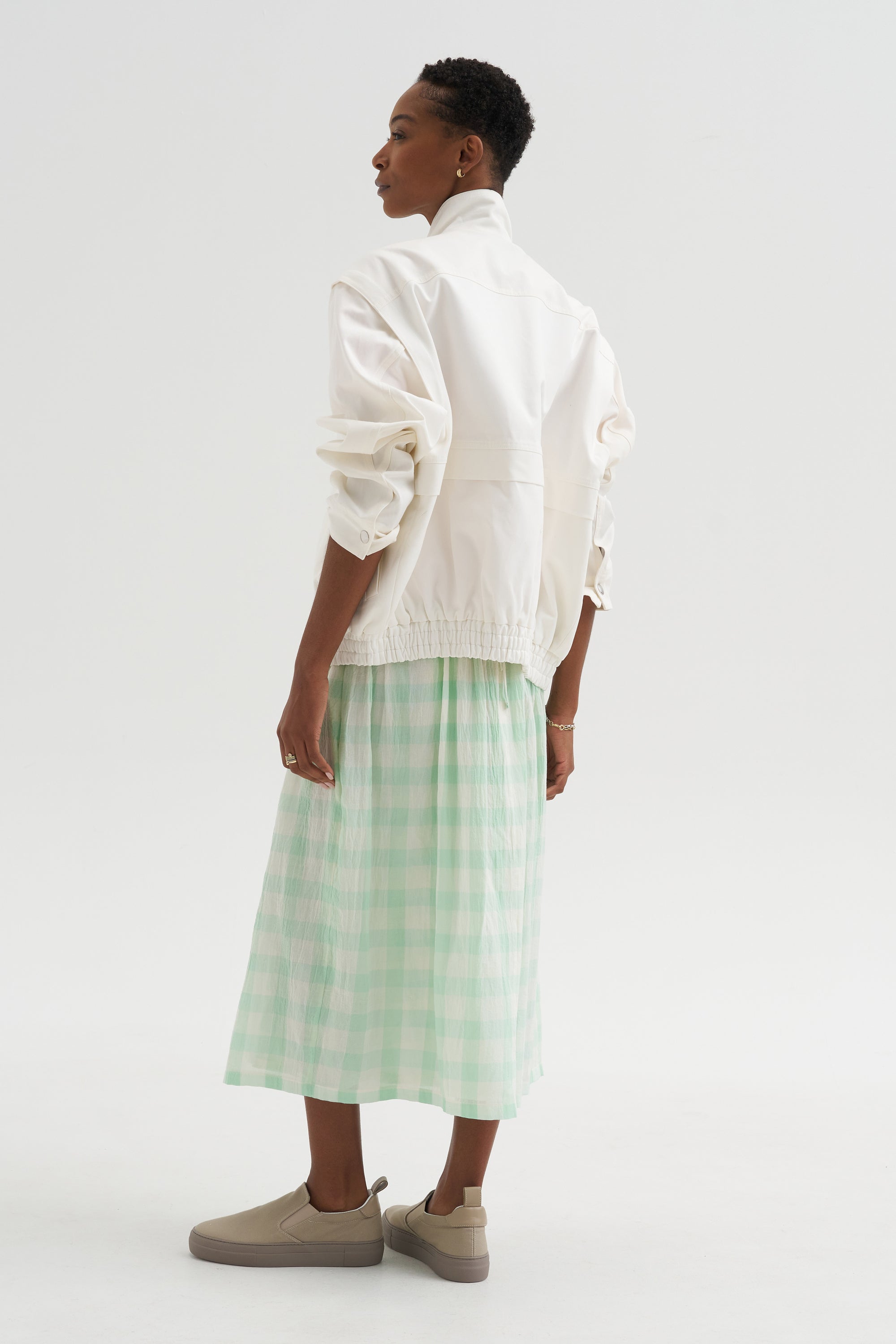 Gauze Gingham Skirt, Glass Green