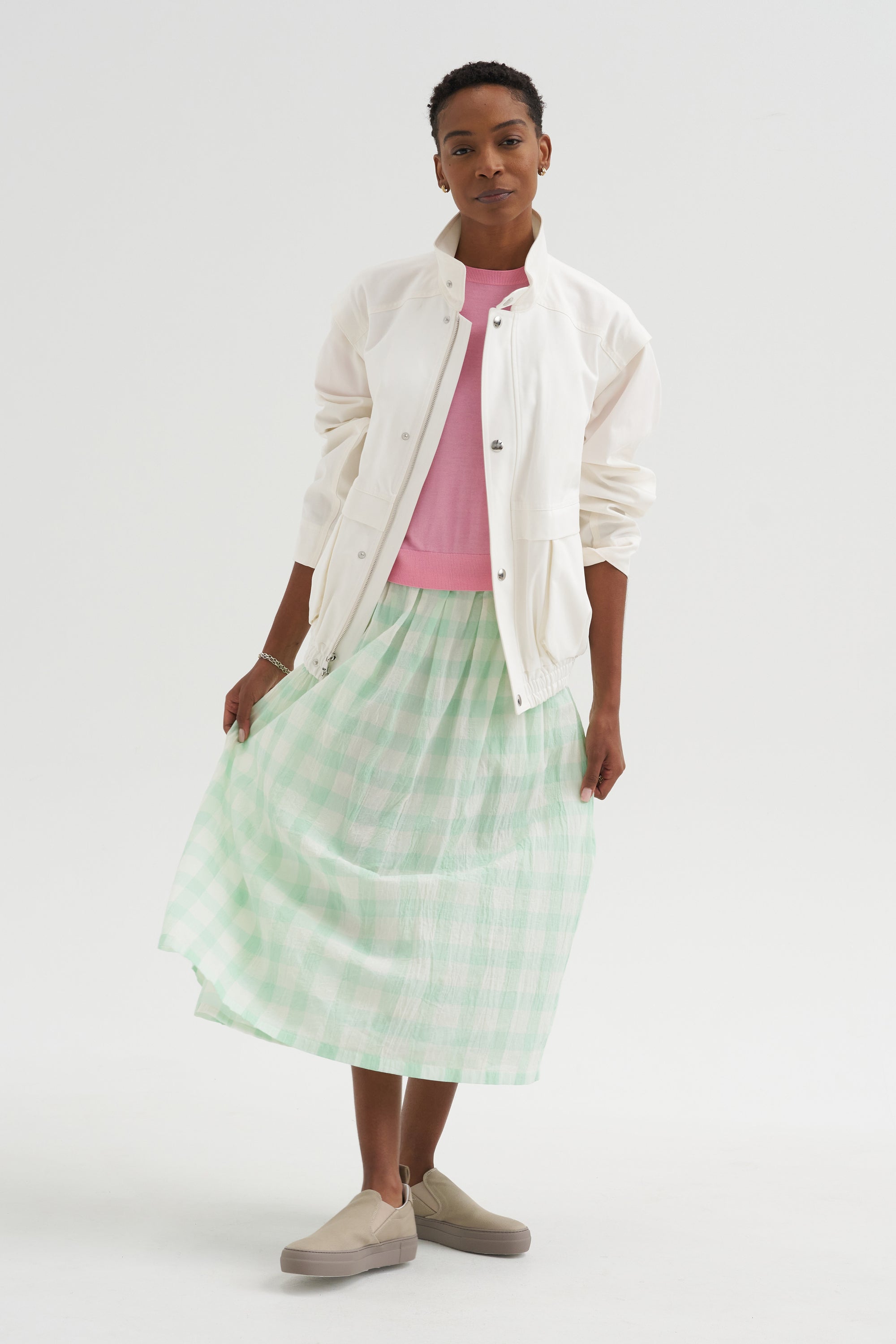 Gauze Gingham Skirt, Glass Green