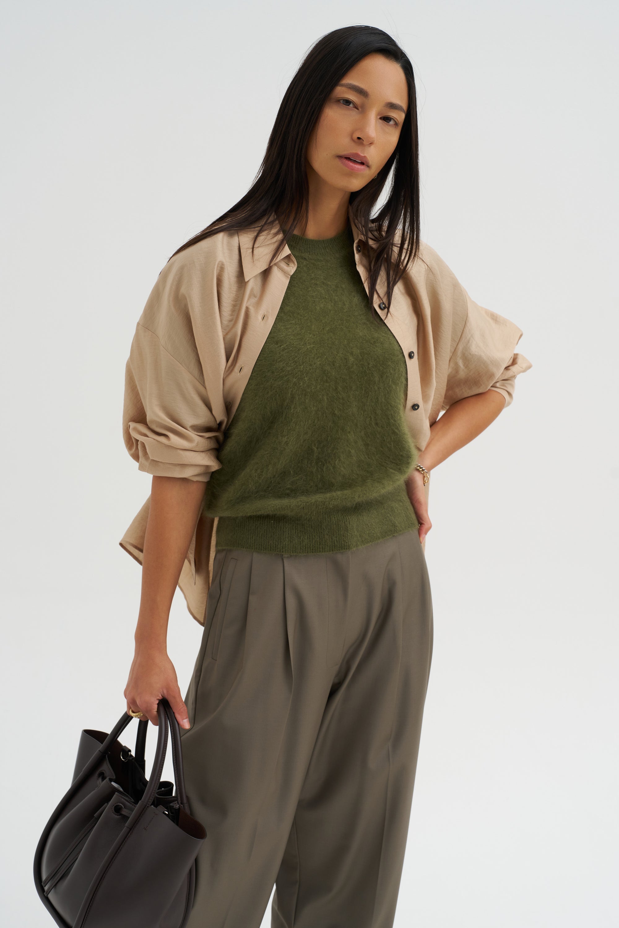 Brushed Cashmere Pullover, Moss