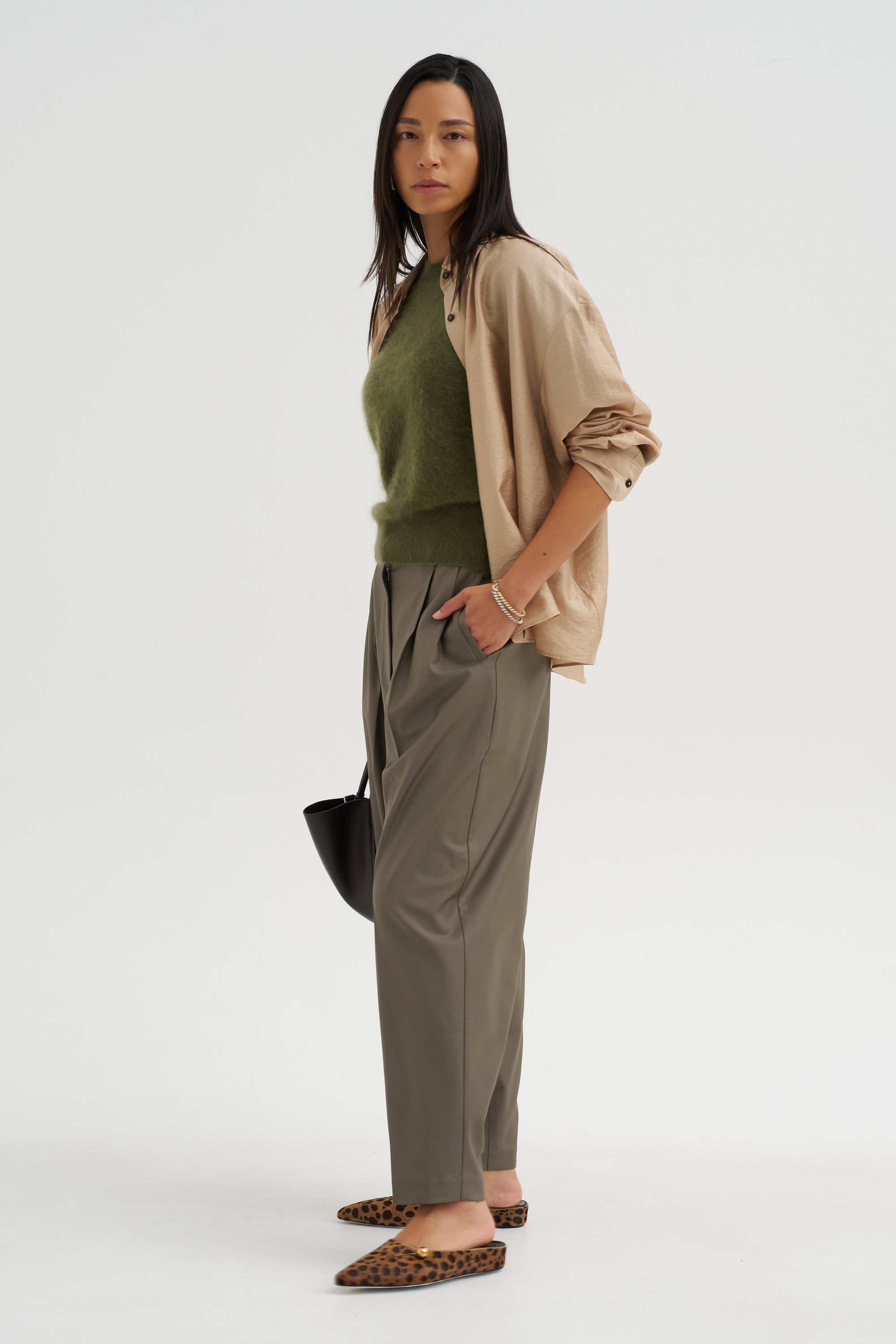 Brushed Cashmere Pullover, Moss