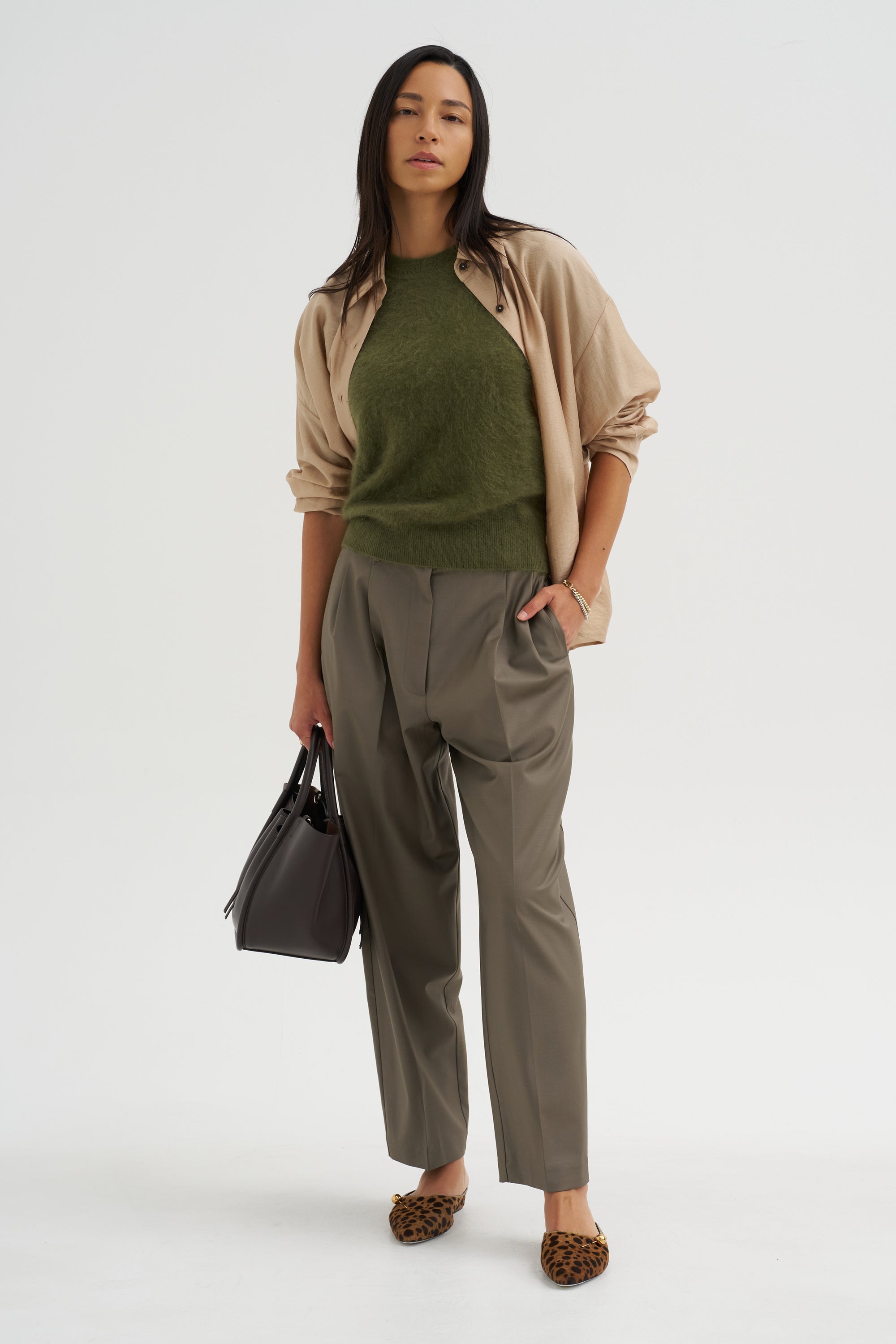 Brushed Cashmere Pullover, Moss