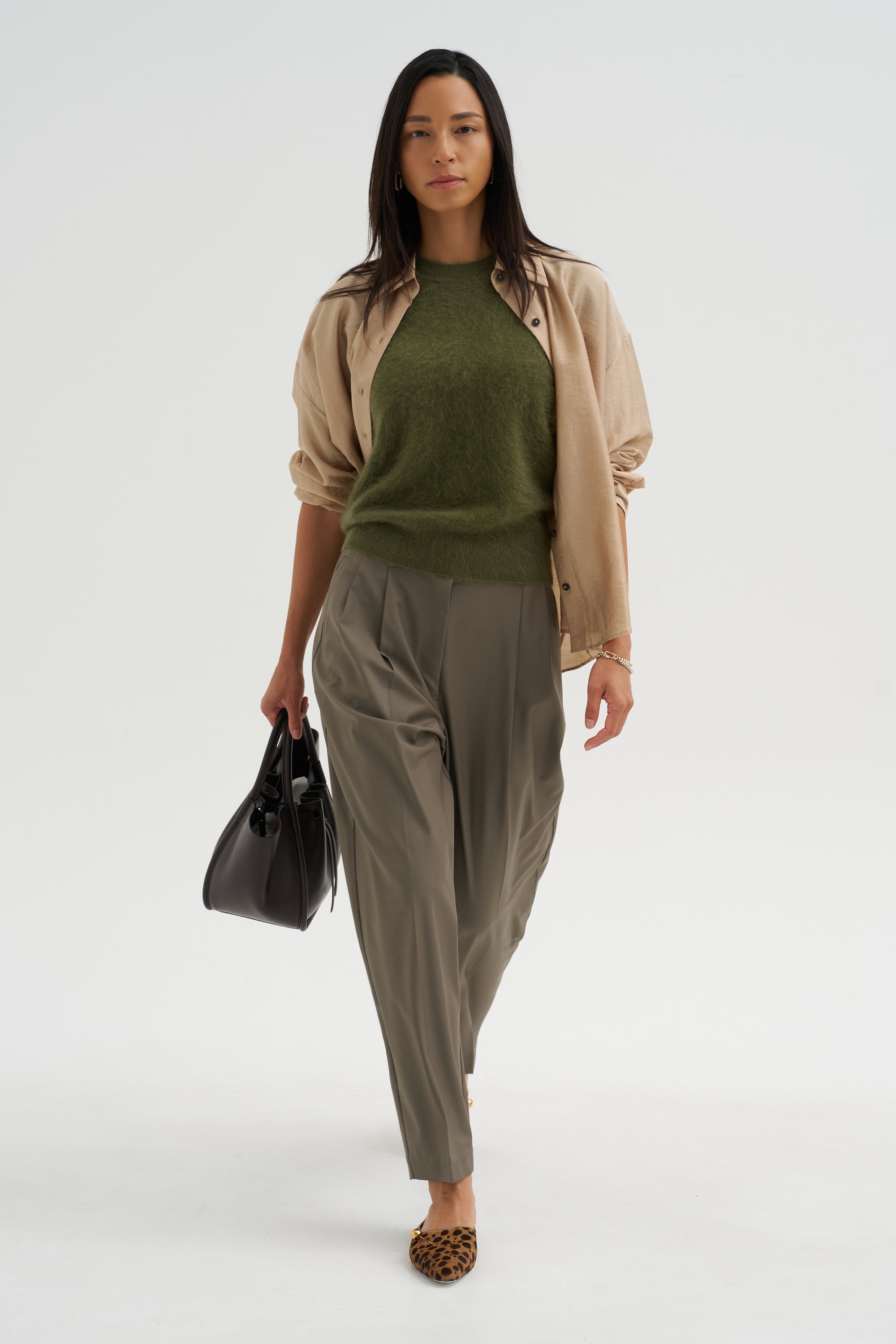 Brushed Cashmere Pullover, Moss