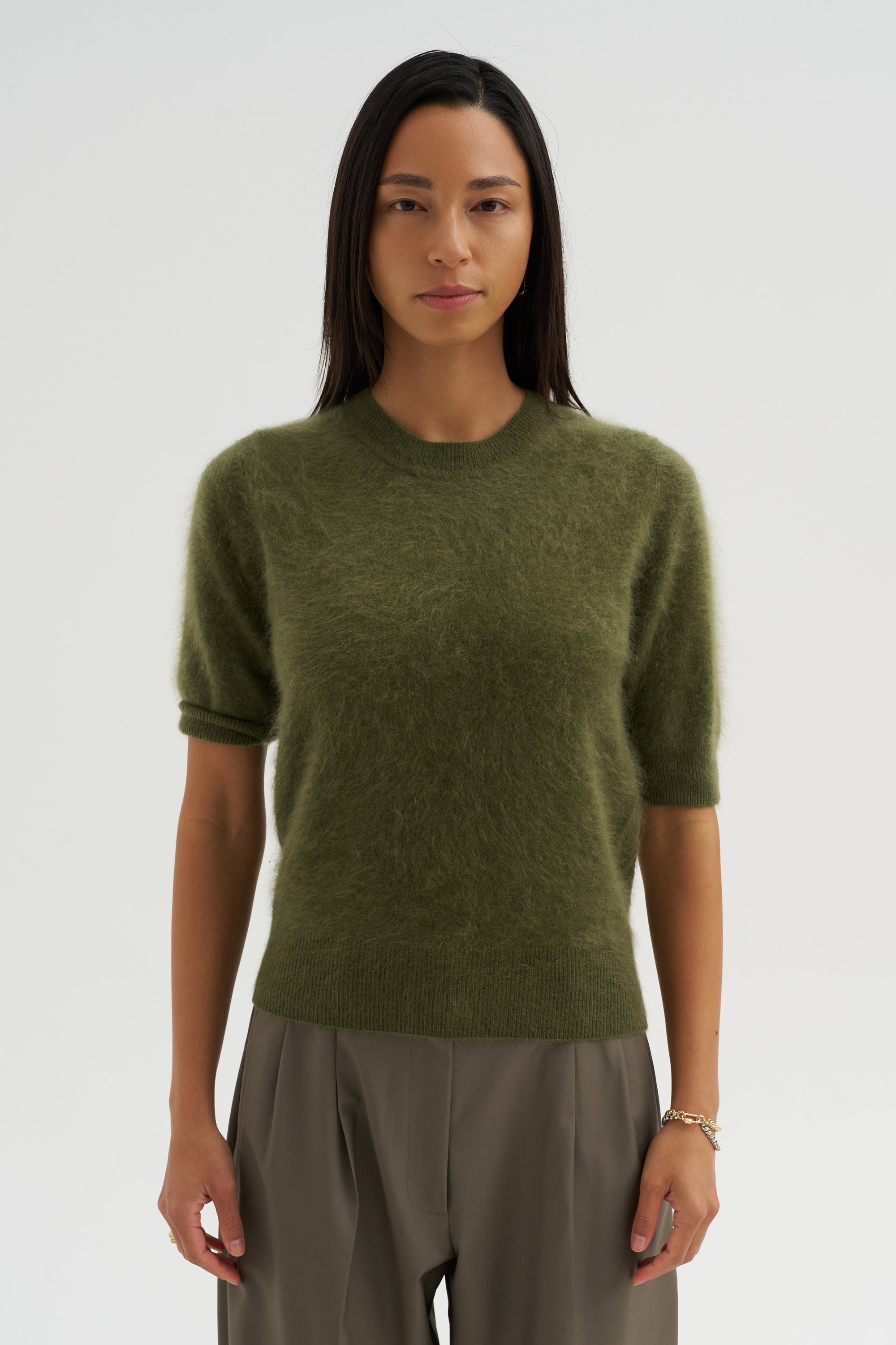 Brushed Cashmere Pullover, Moss