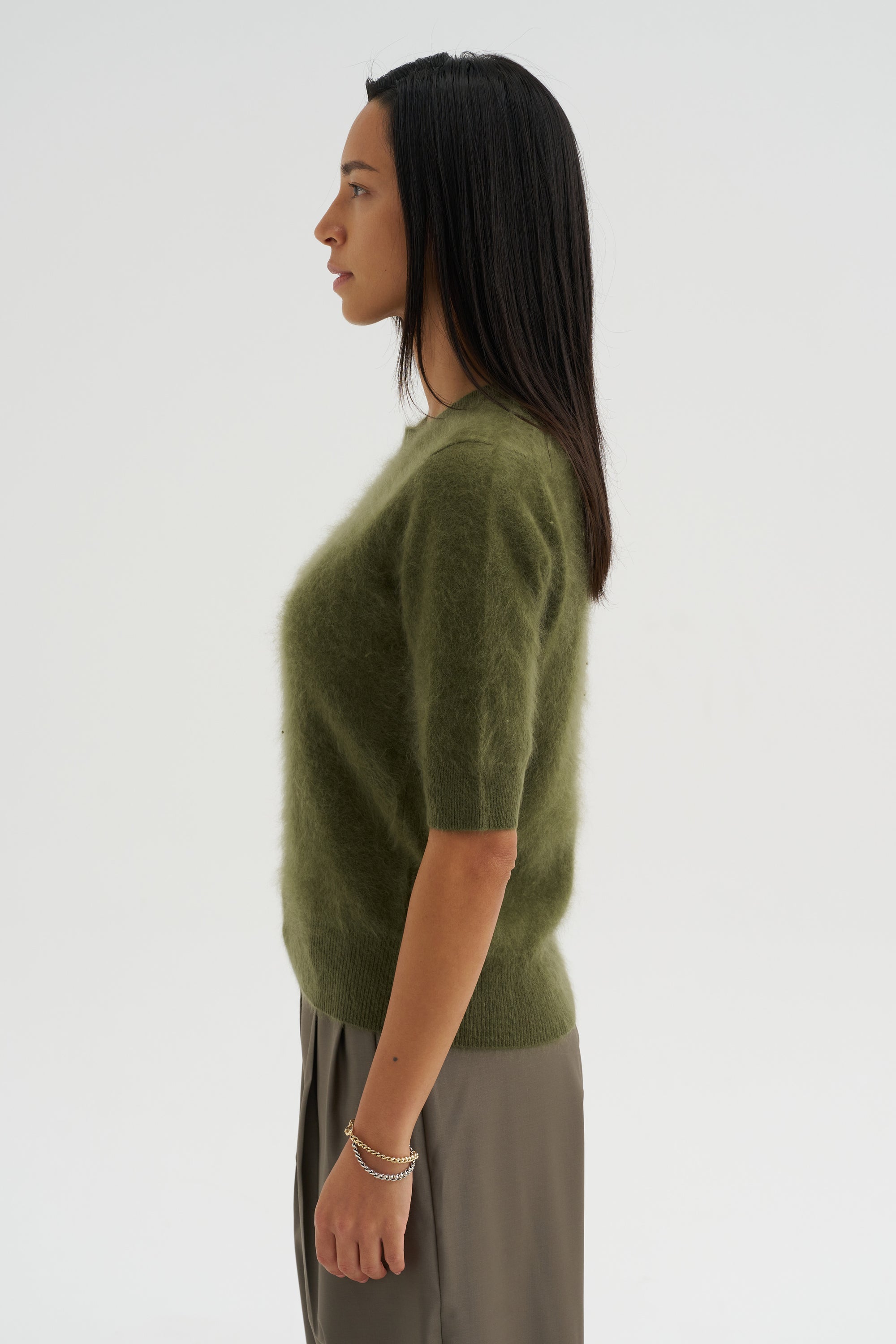 Brushed Cashmere Pullover, Moss