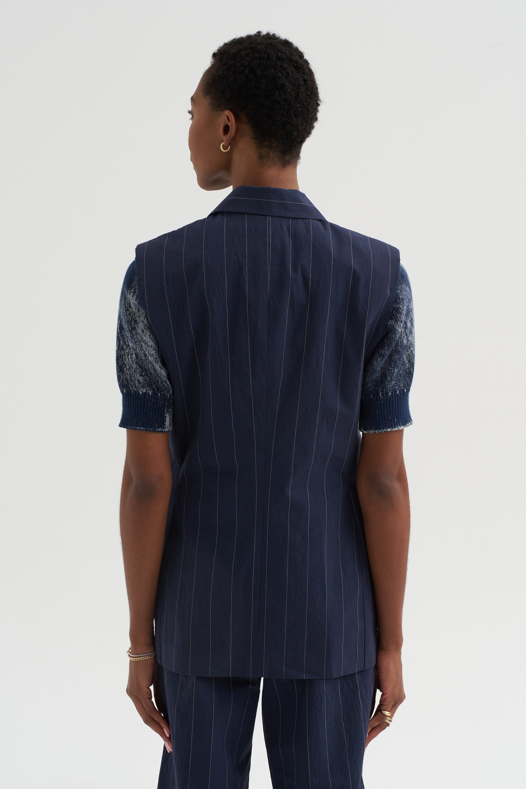 Paper Touch Stripe Vest, Marine