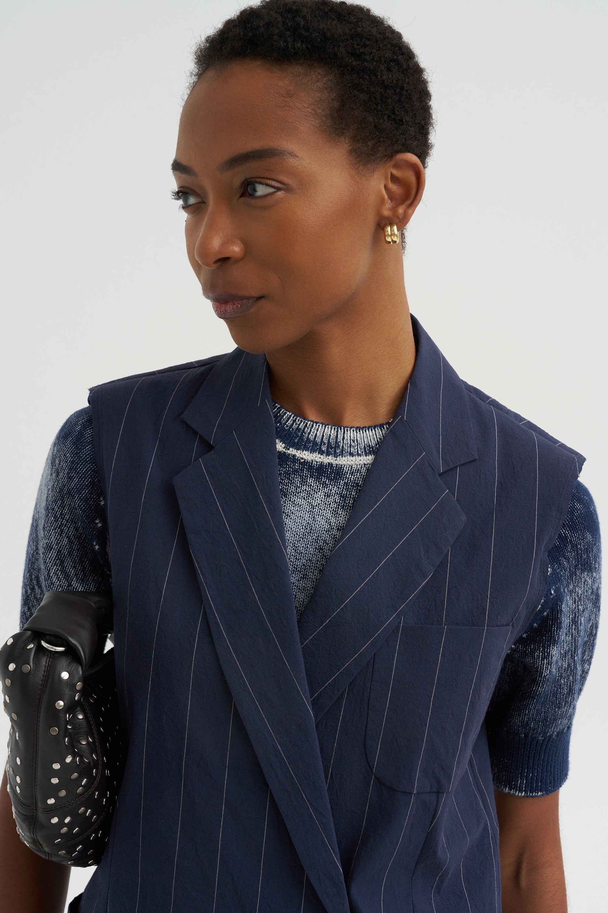 Paper Touch Stripe Vest, Marine