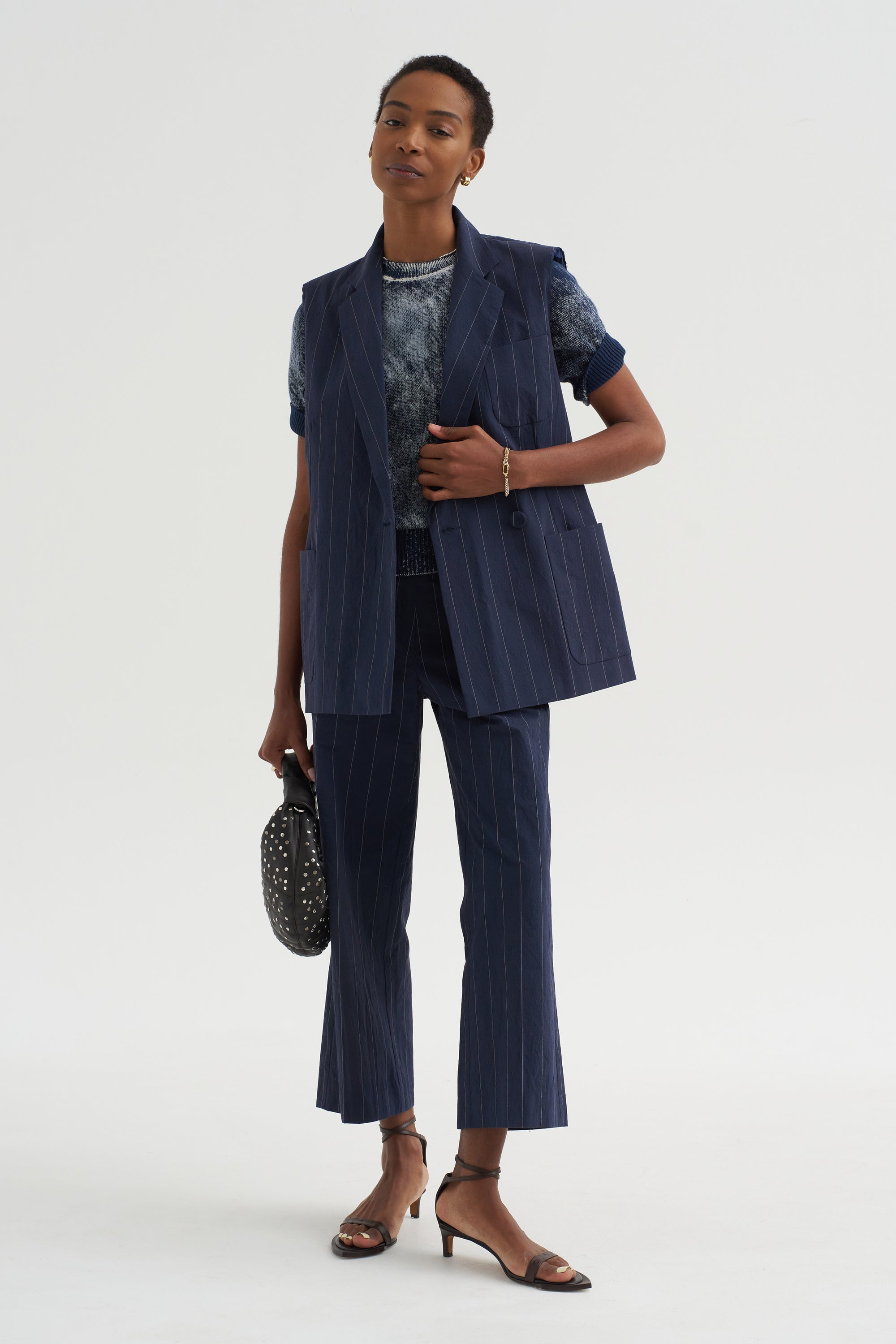 Paper Touch Stripe Vest, Marine