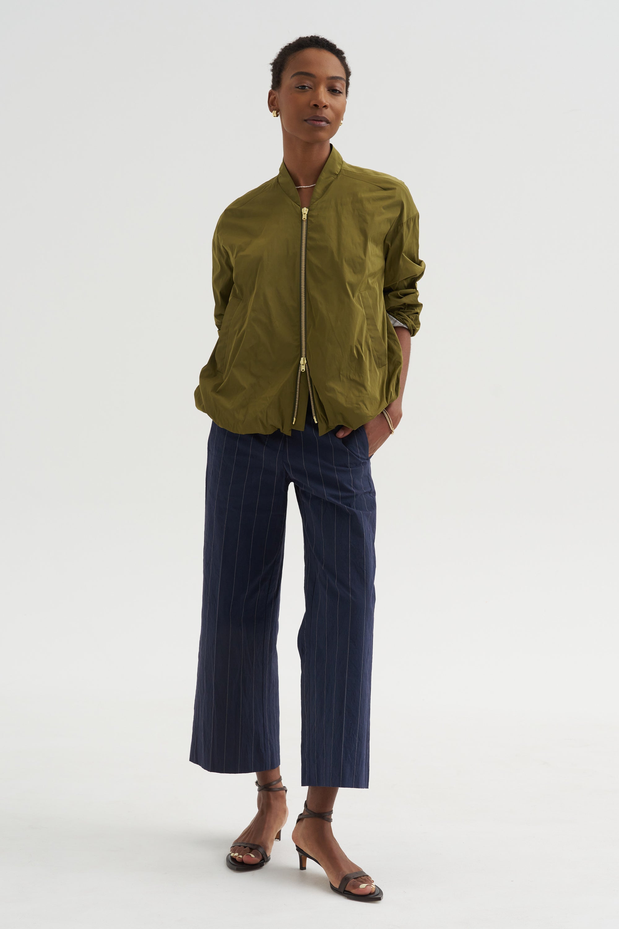 Paper Touch Stripe Pants, Marine