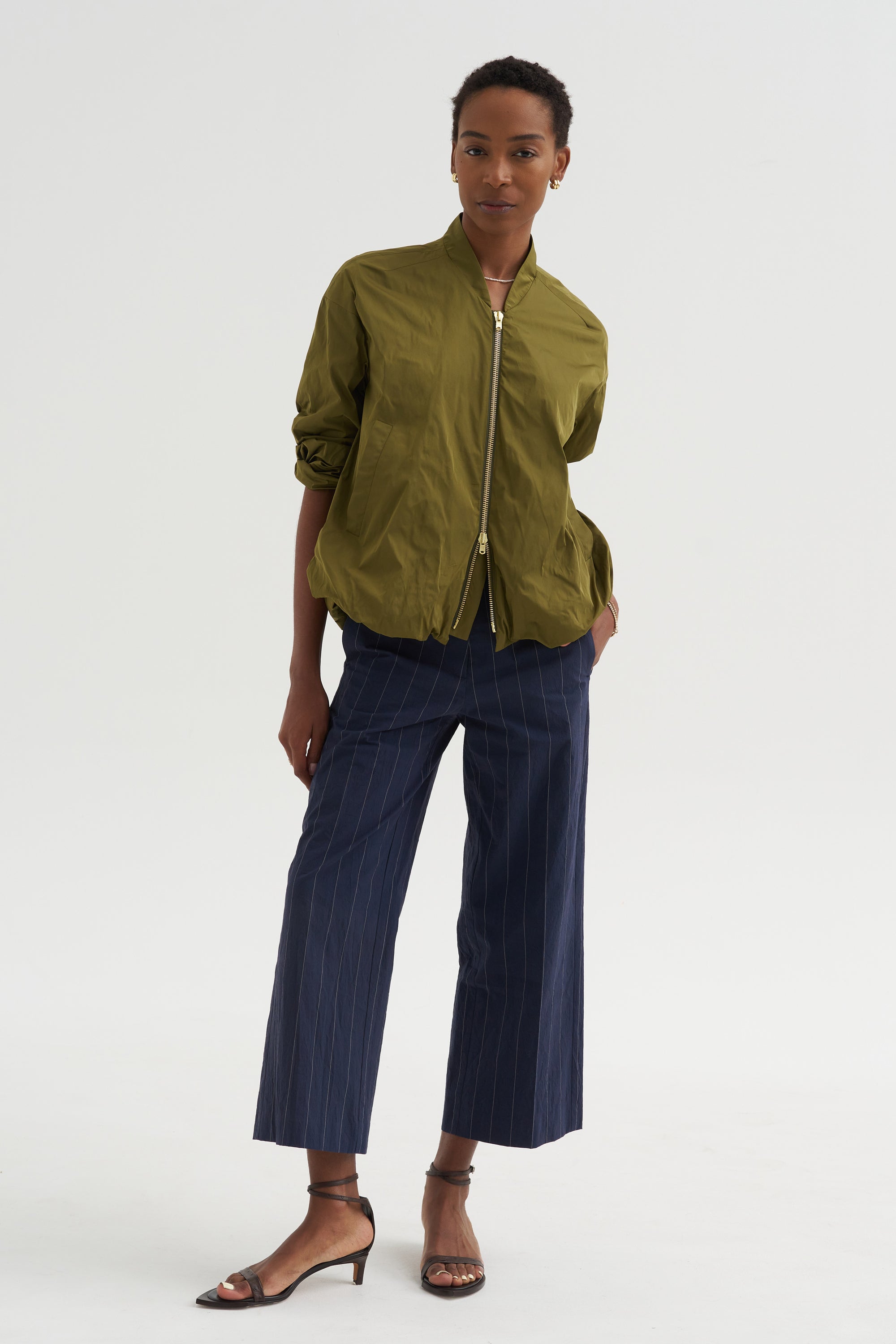 Paper Touch Stripe Pants, Marine