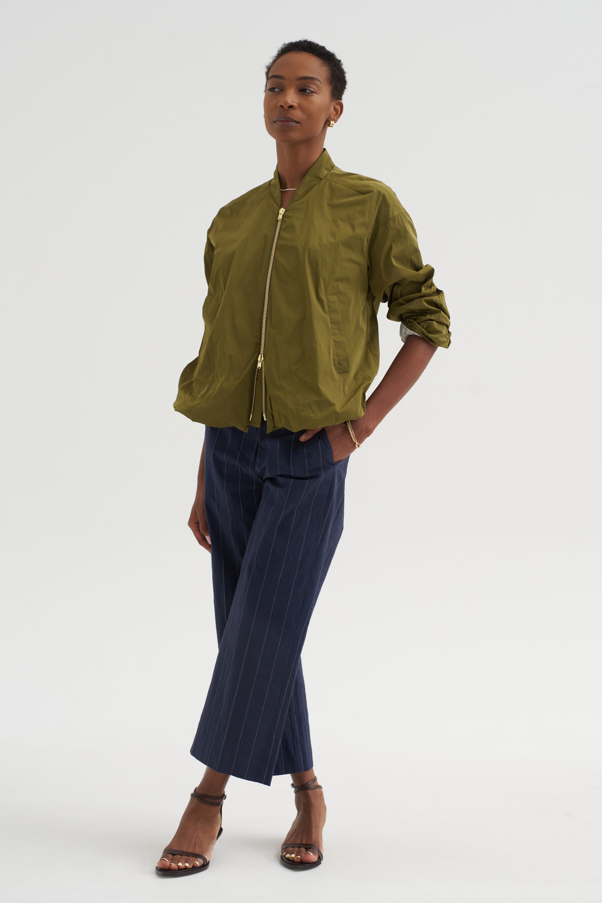 Paper Touch Stripe Pants, Marine