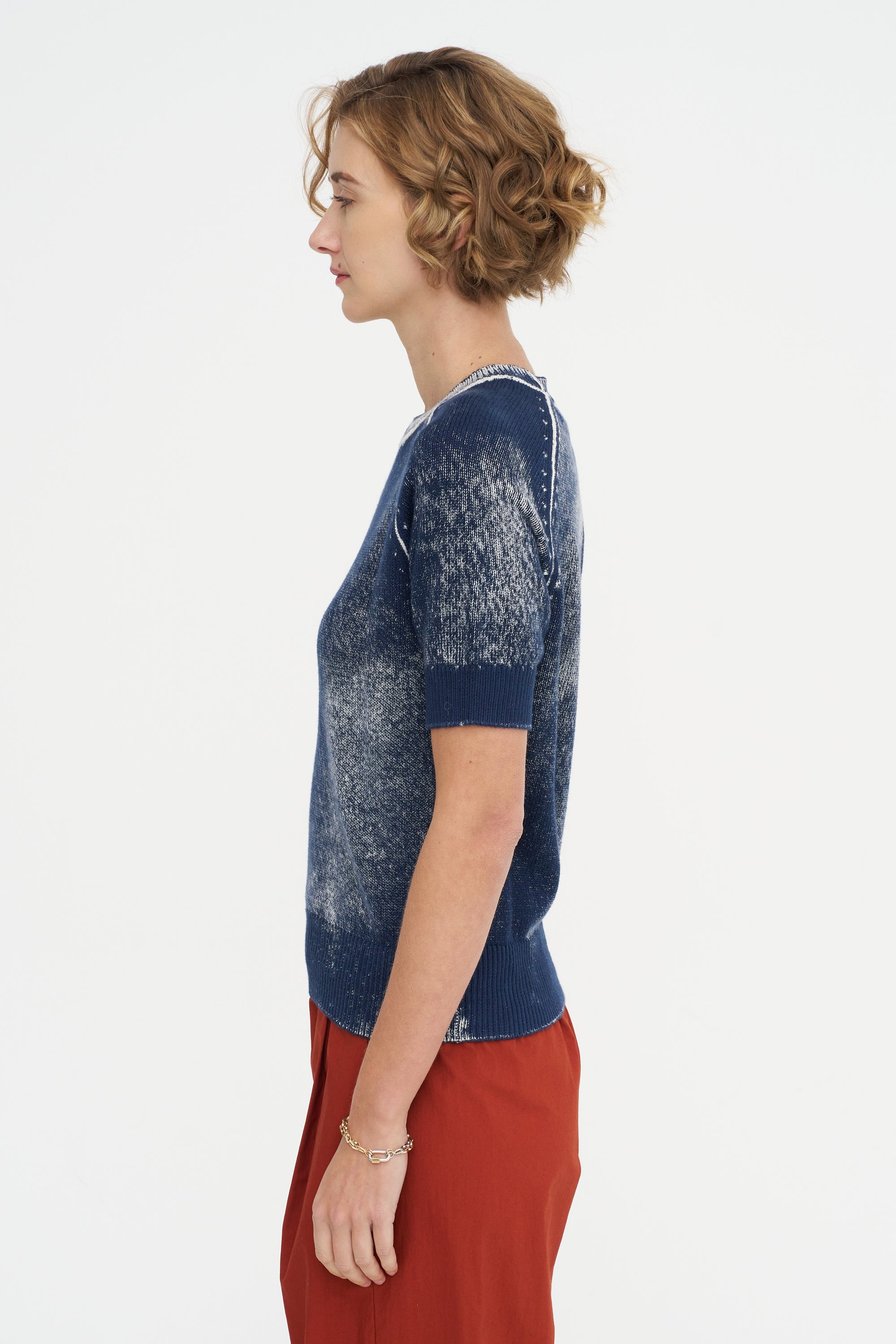 Short Sleeve Sweater, Marine