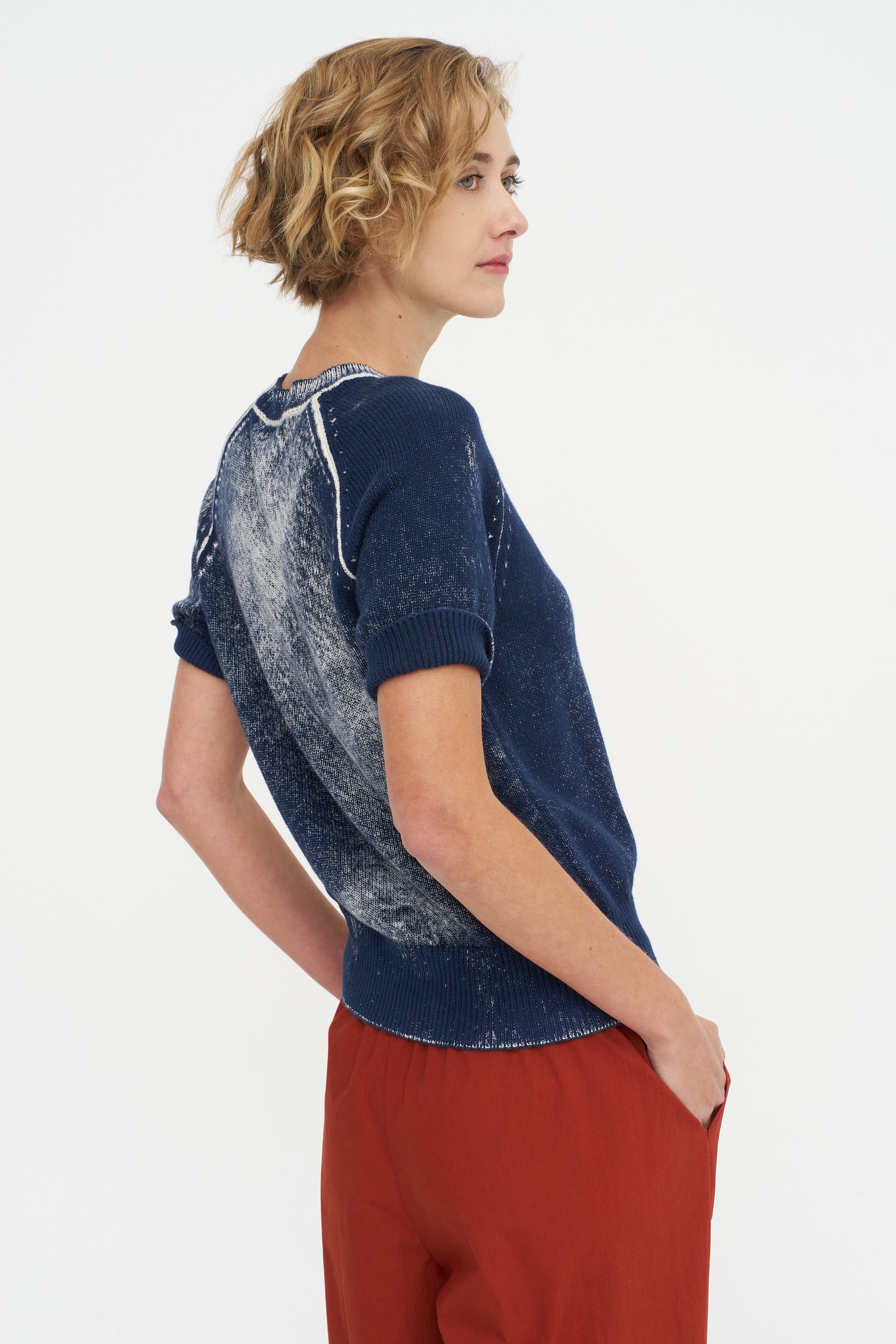 Short Sleeve Sweater, Marine