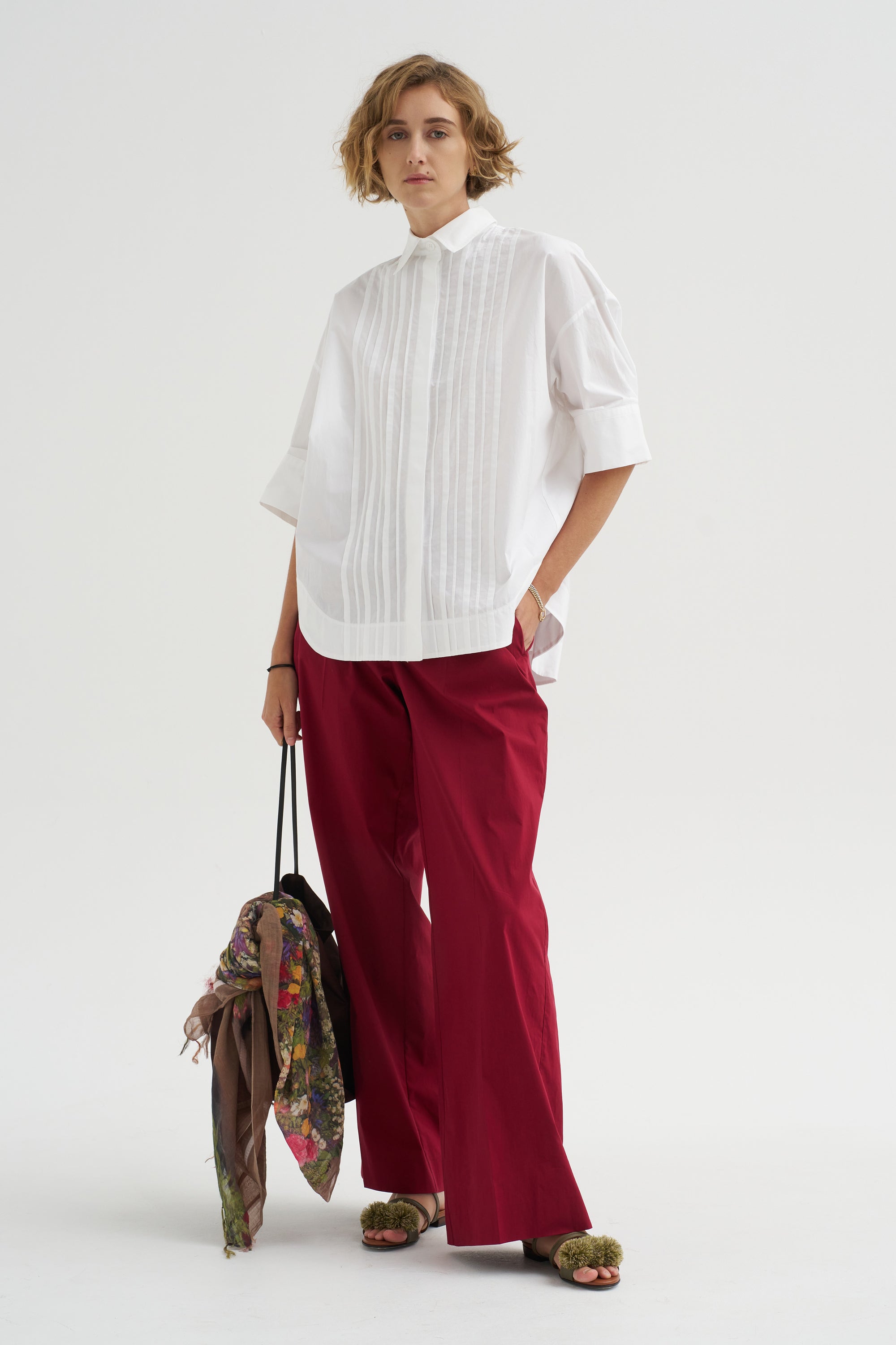 Cotton Plissé Shirt, Bianco