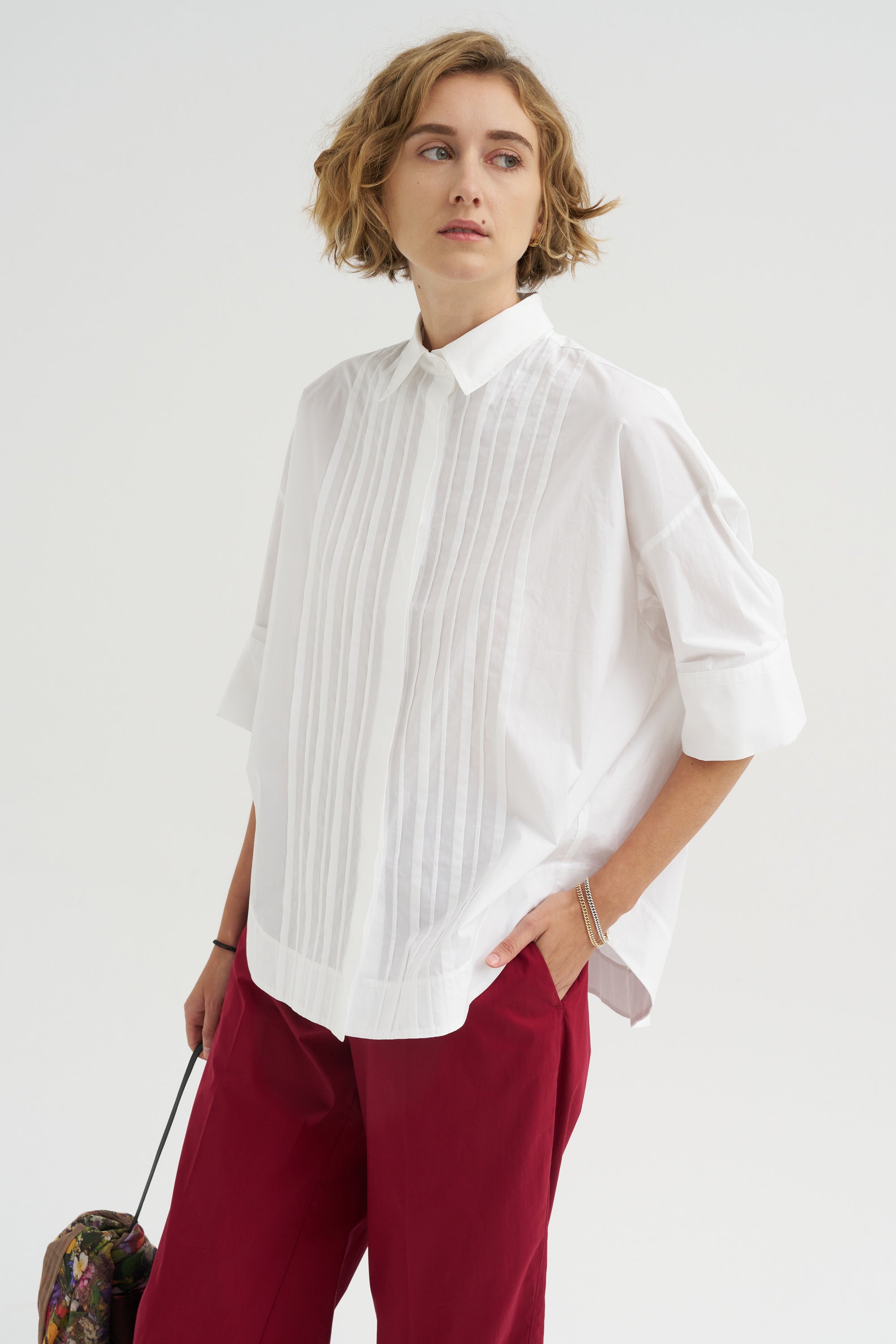 Cotton Plissé Shirt, Bianco