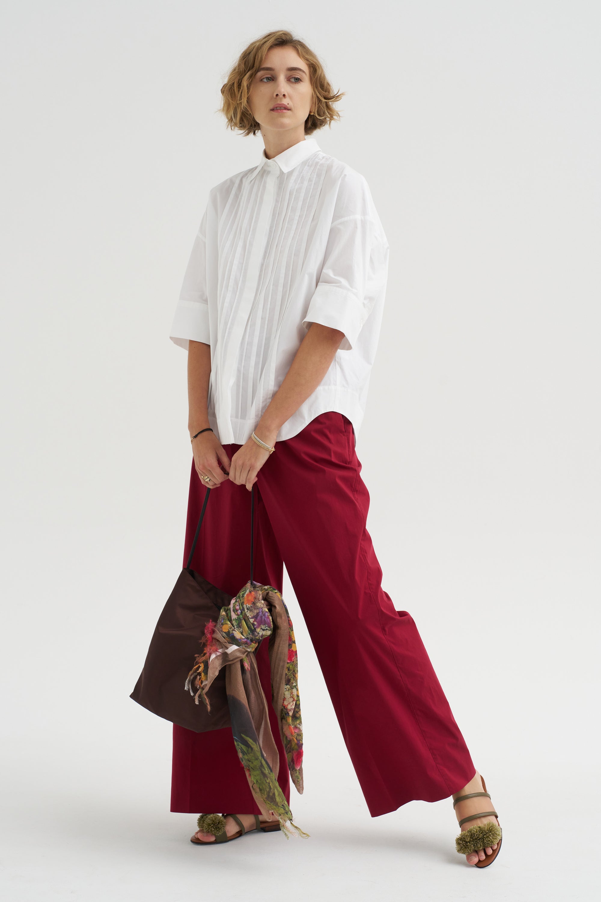 Cotton Plissé Shirt, Bianco
