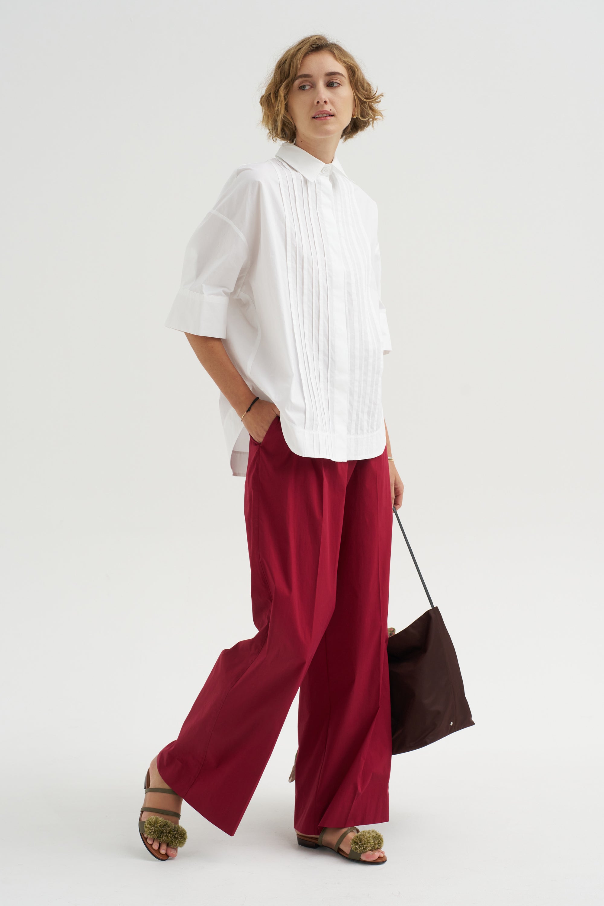Cotton Plissé Shirt, Bianco