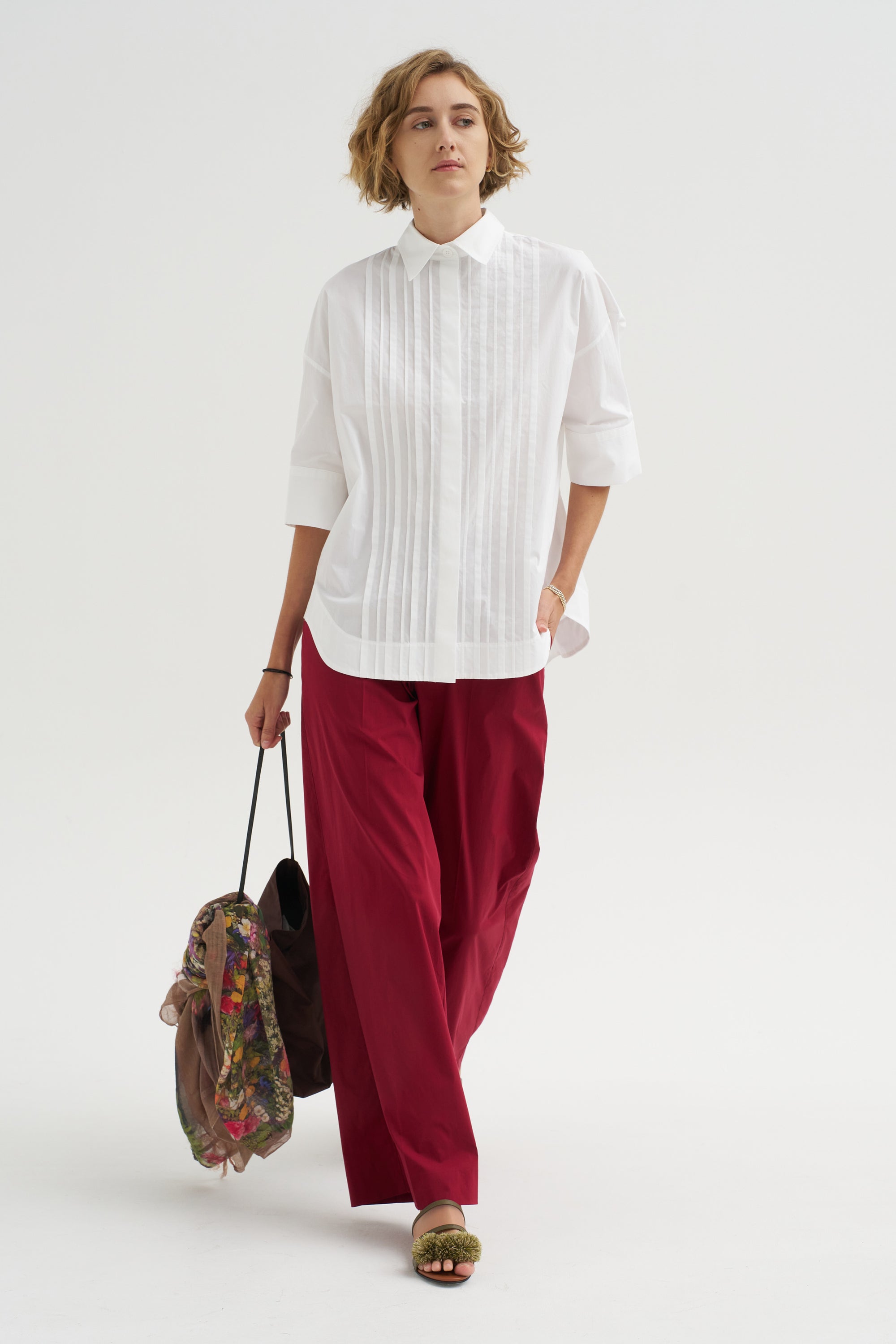Cotton Plissé Shirt, Bianco