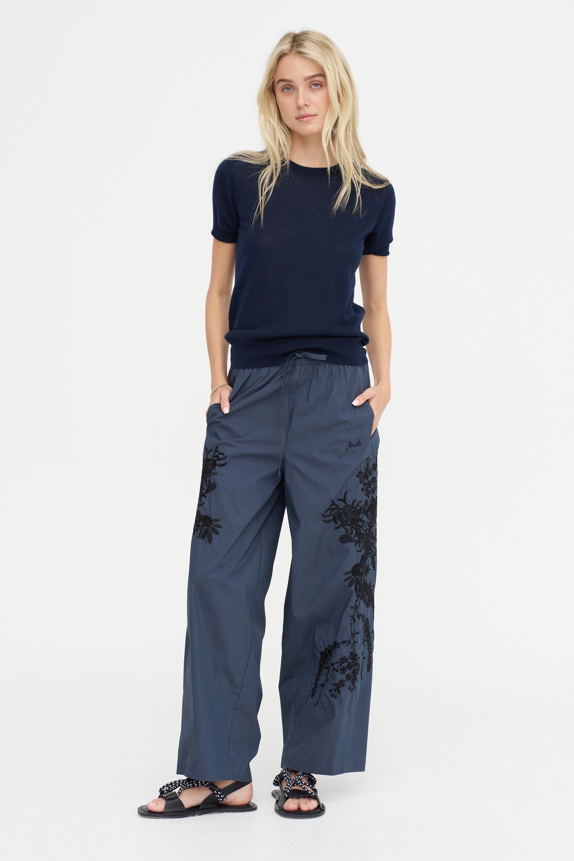 Embroidered Trouser, Blue