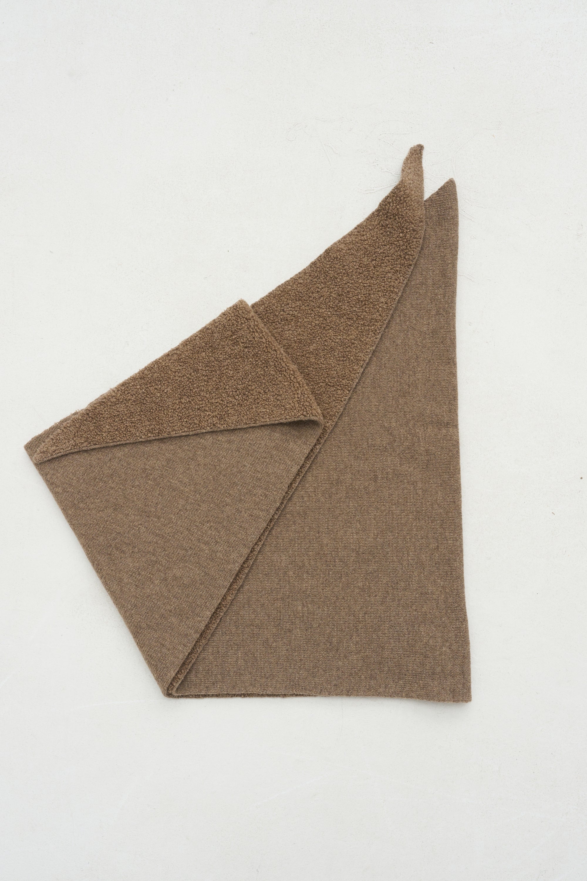 Fine Wool Pile Knitting Triangular Scarf, Brown