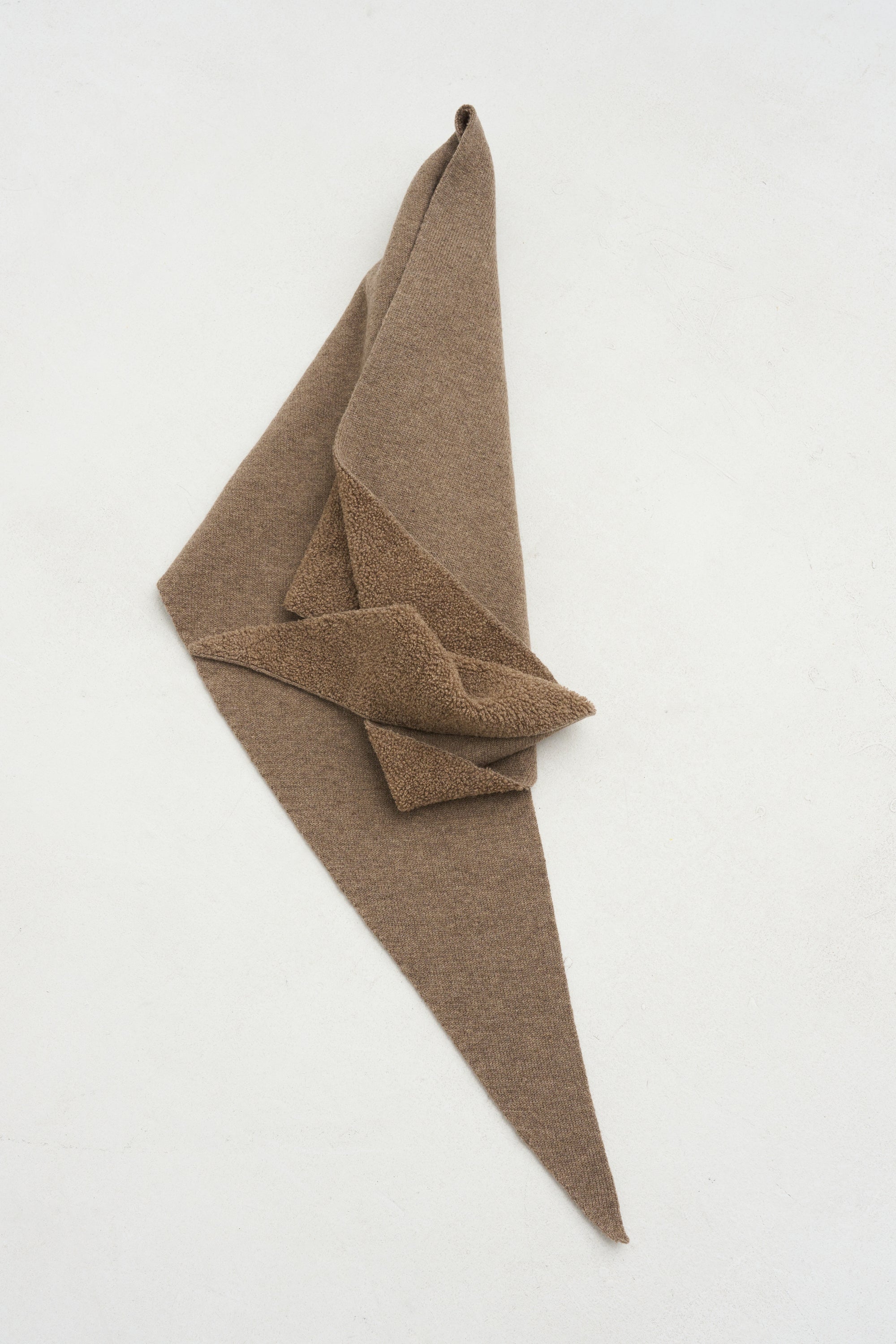 Fine Wool Pile Knitting Triangular Scarf, Brown