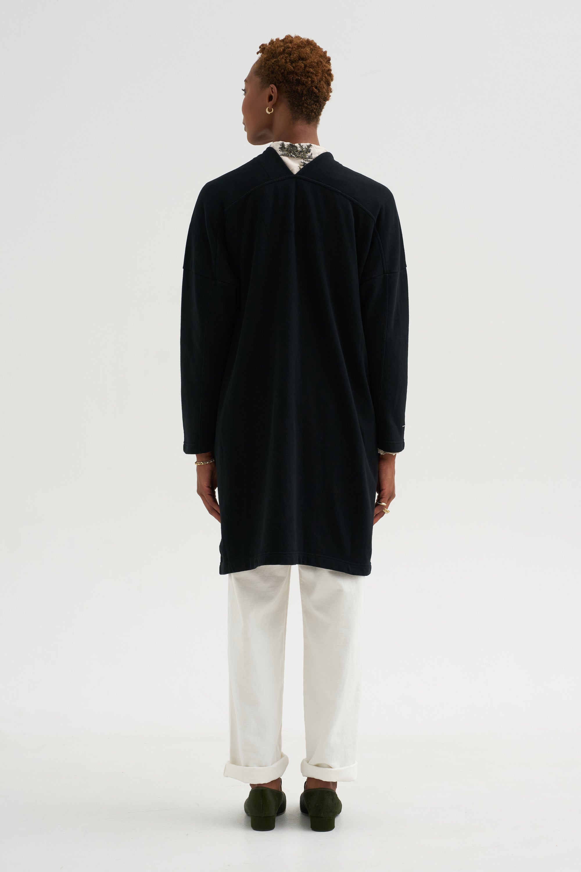 Cloud Jersey - Cotton French Terry Long Cardigan, Black