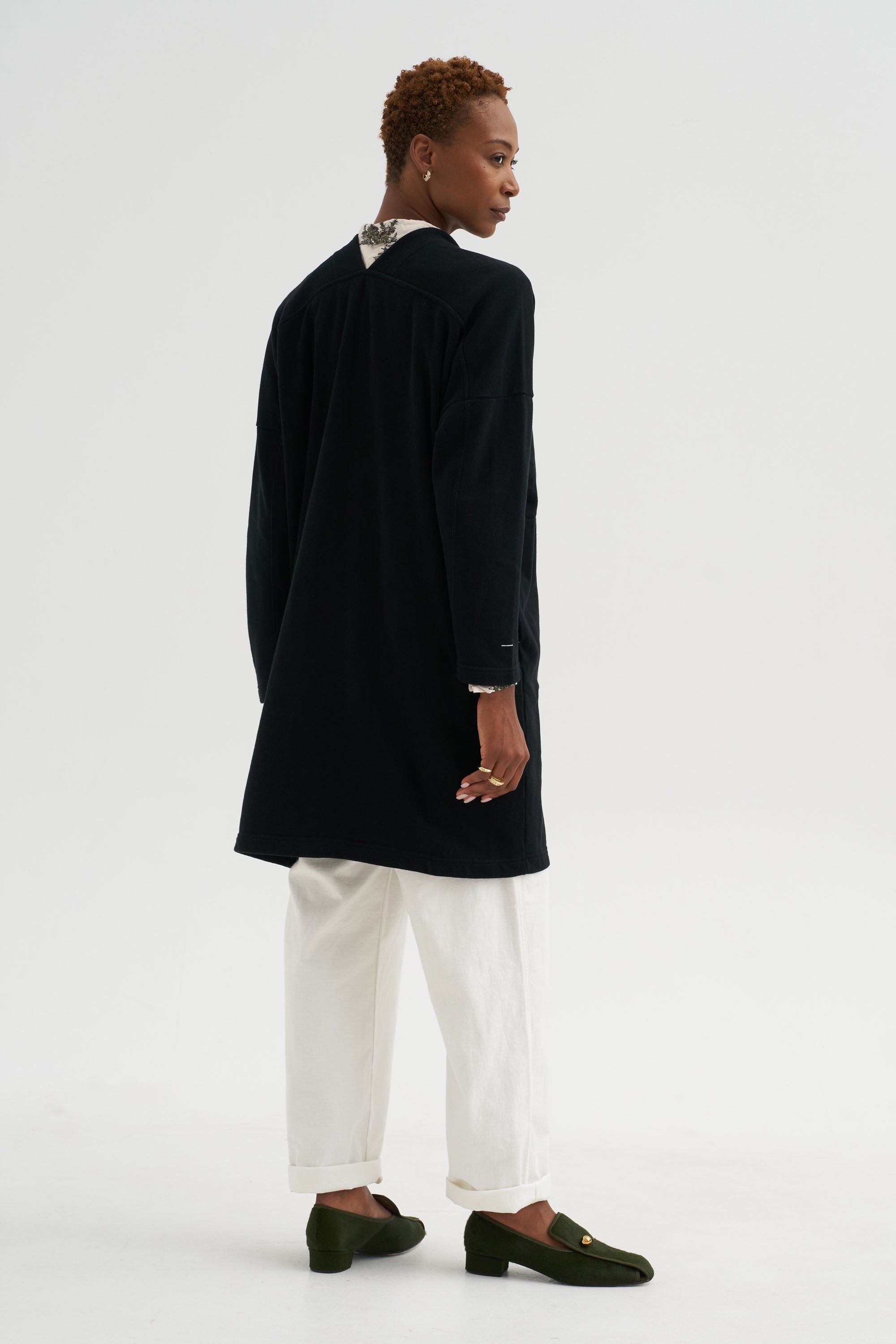 Cloud Jersey - Cotton French Terry Long Cardigan, Black