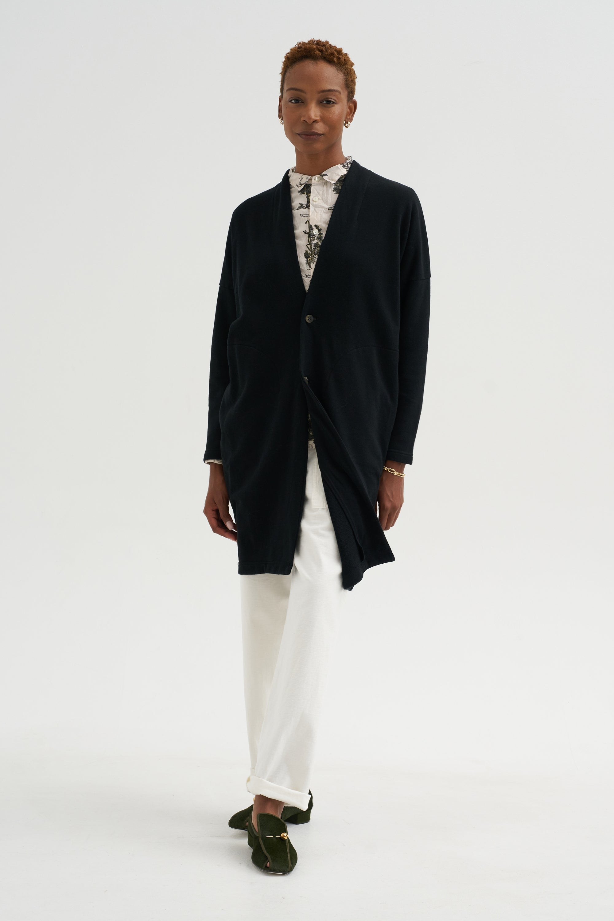 Cloud Jersey - Cotton French Terry Long Cardigan, Black