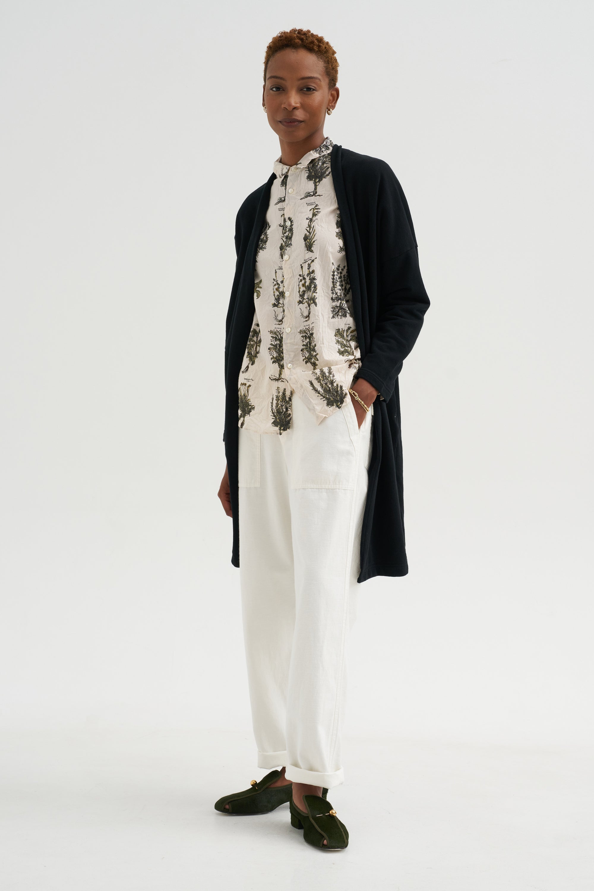 Cloud Jersey - Cotton French Terry Long Cardigan, Black