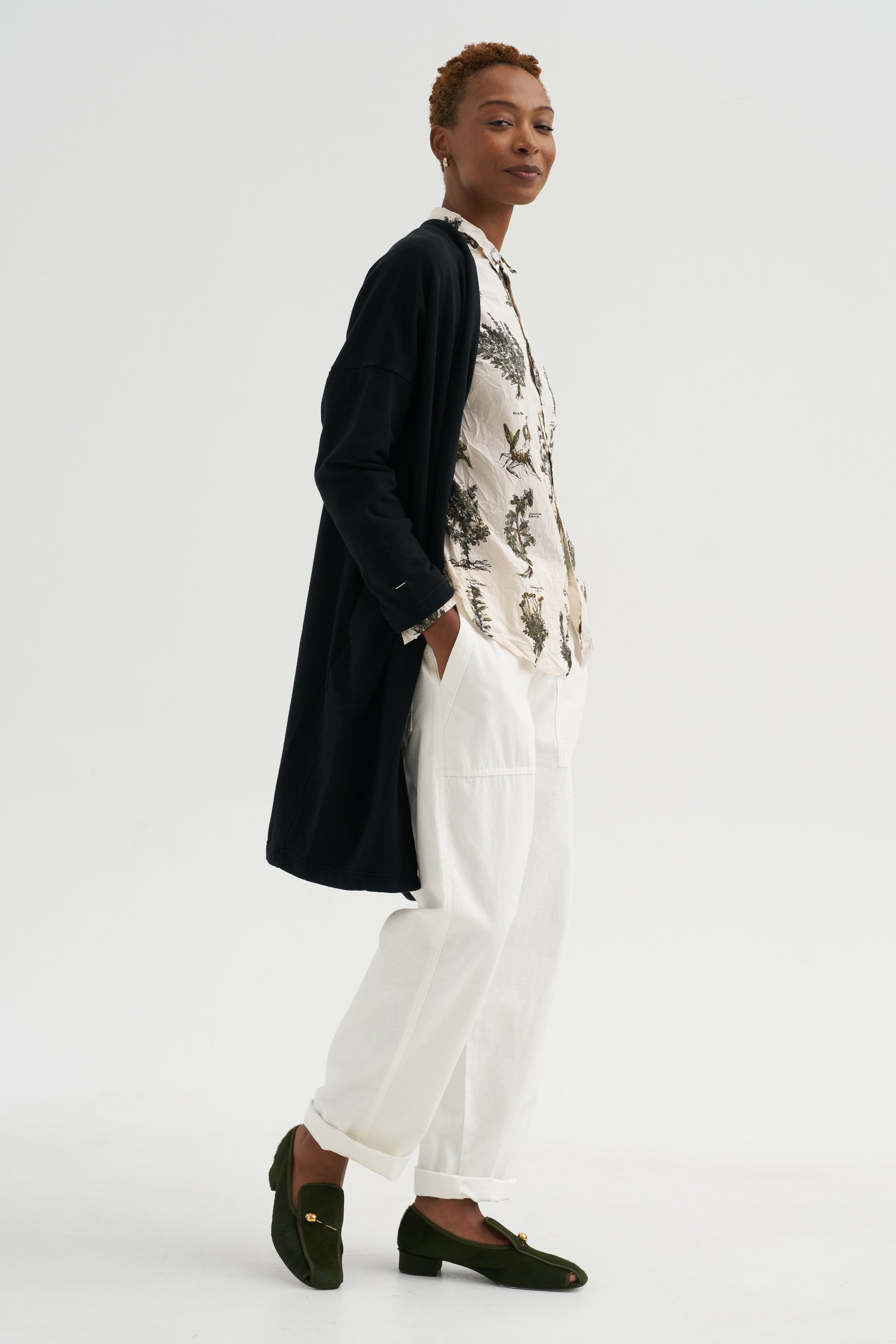 Cloud Jersey - Cotton French Terry Long Cardigan, Black