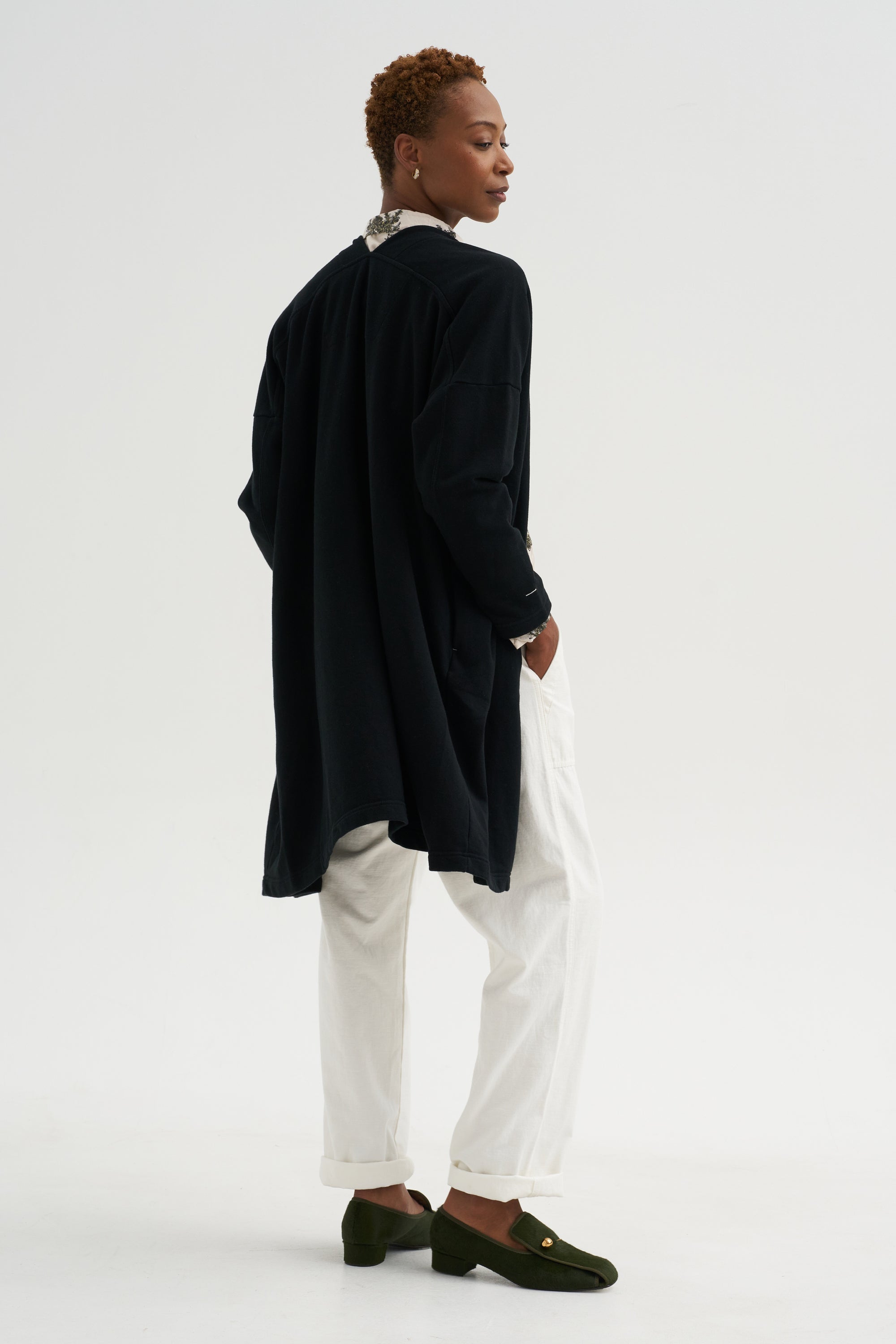 Cloud Jersey - Cotton French Terry Long Cardigan, Black