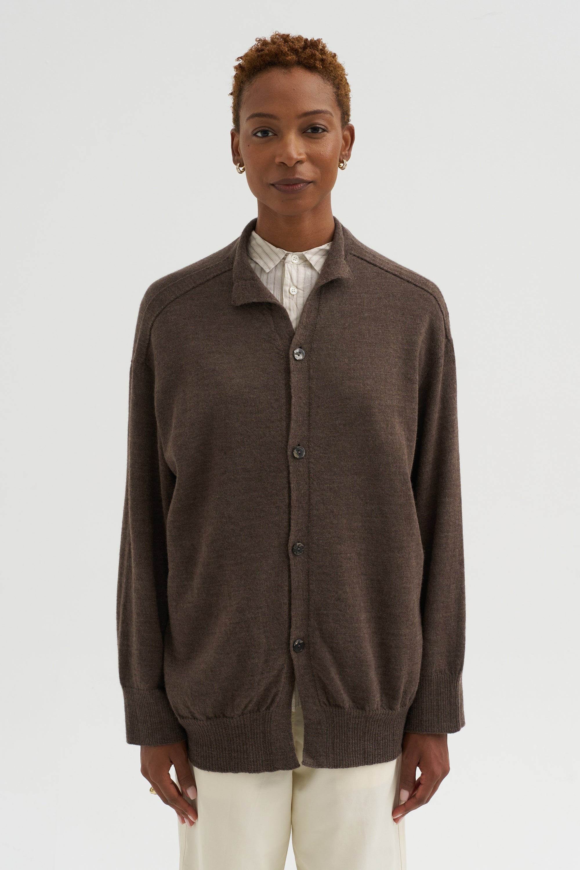 Airy Merino Wool Cardigan, Brown