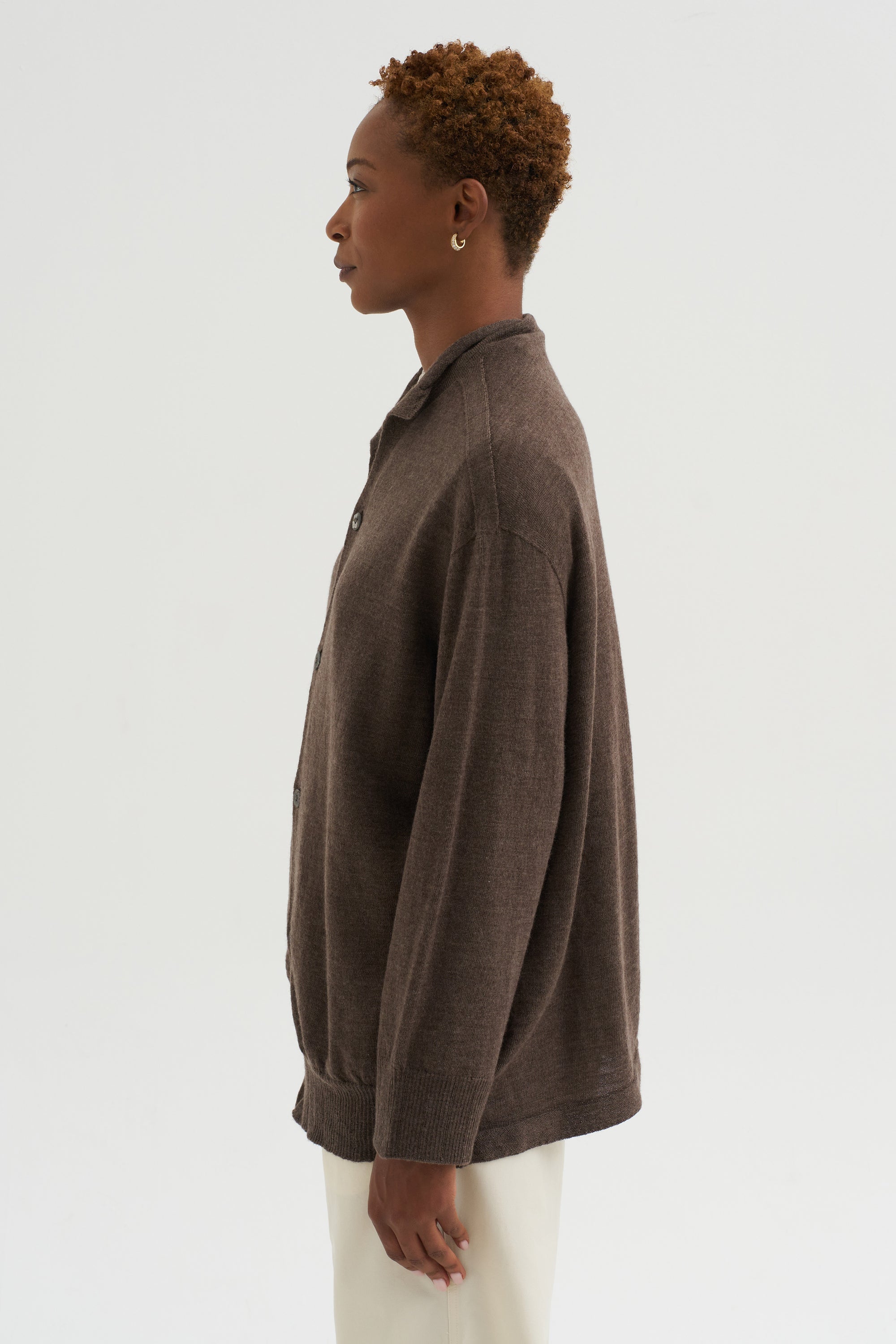 Airy Merino Wool Cardigan, Brown
