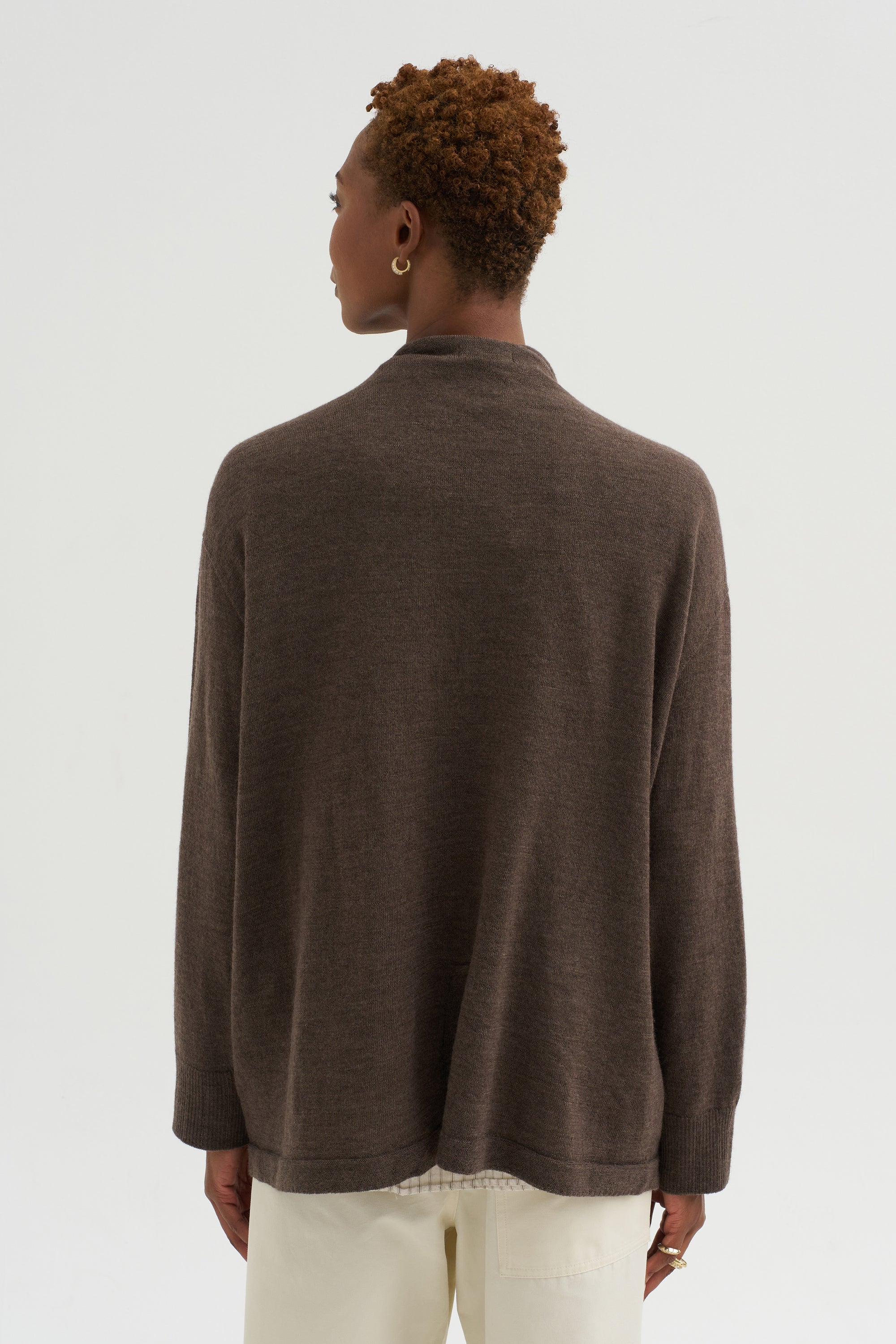 Airy Merino Wool Cardigan, Brown