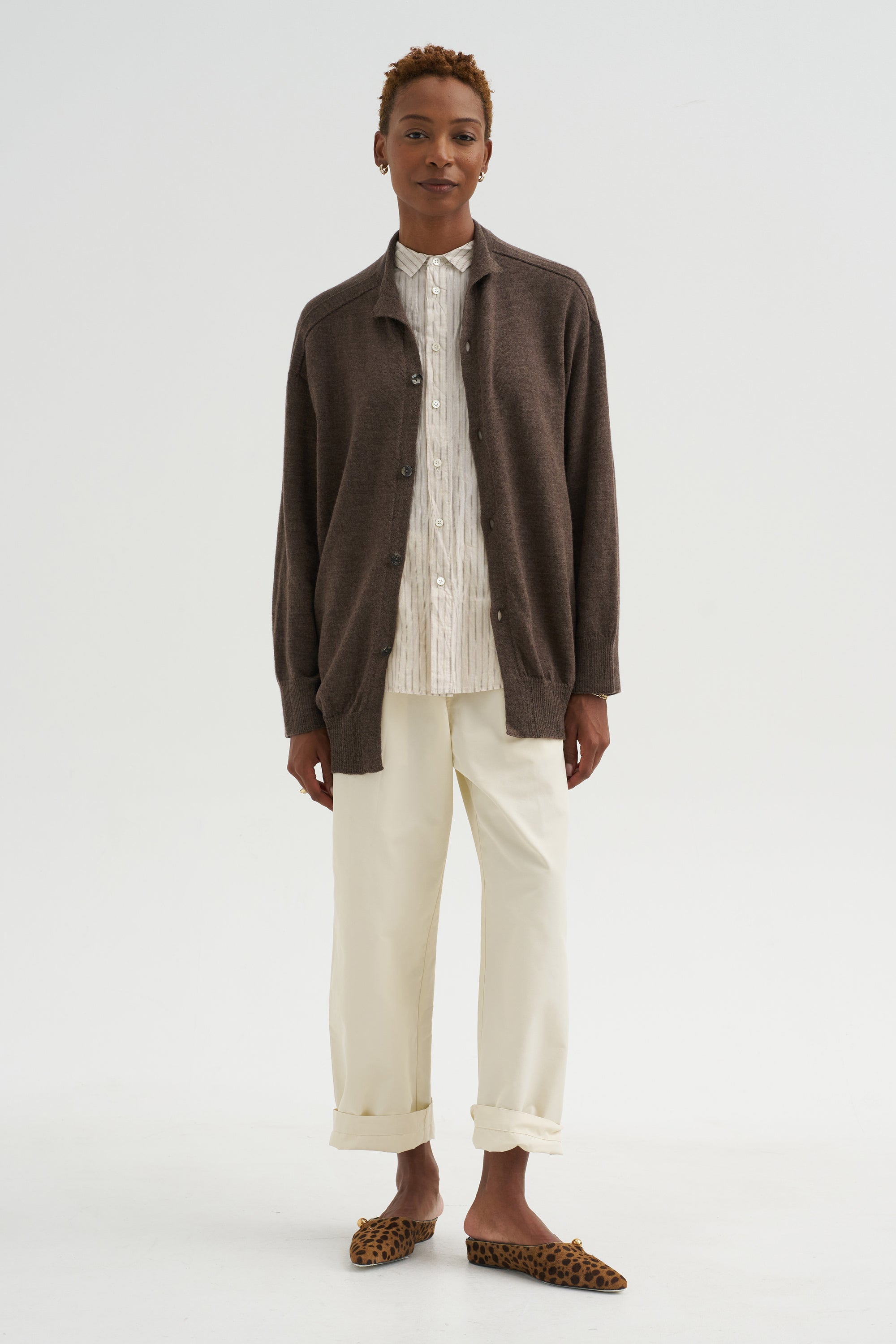 Airy Merino Wool Cardigan, Brown