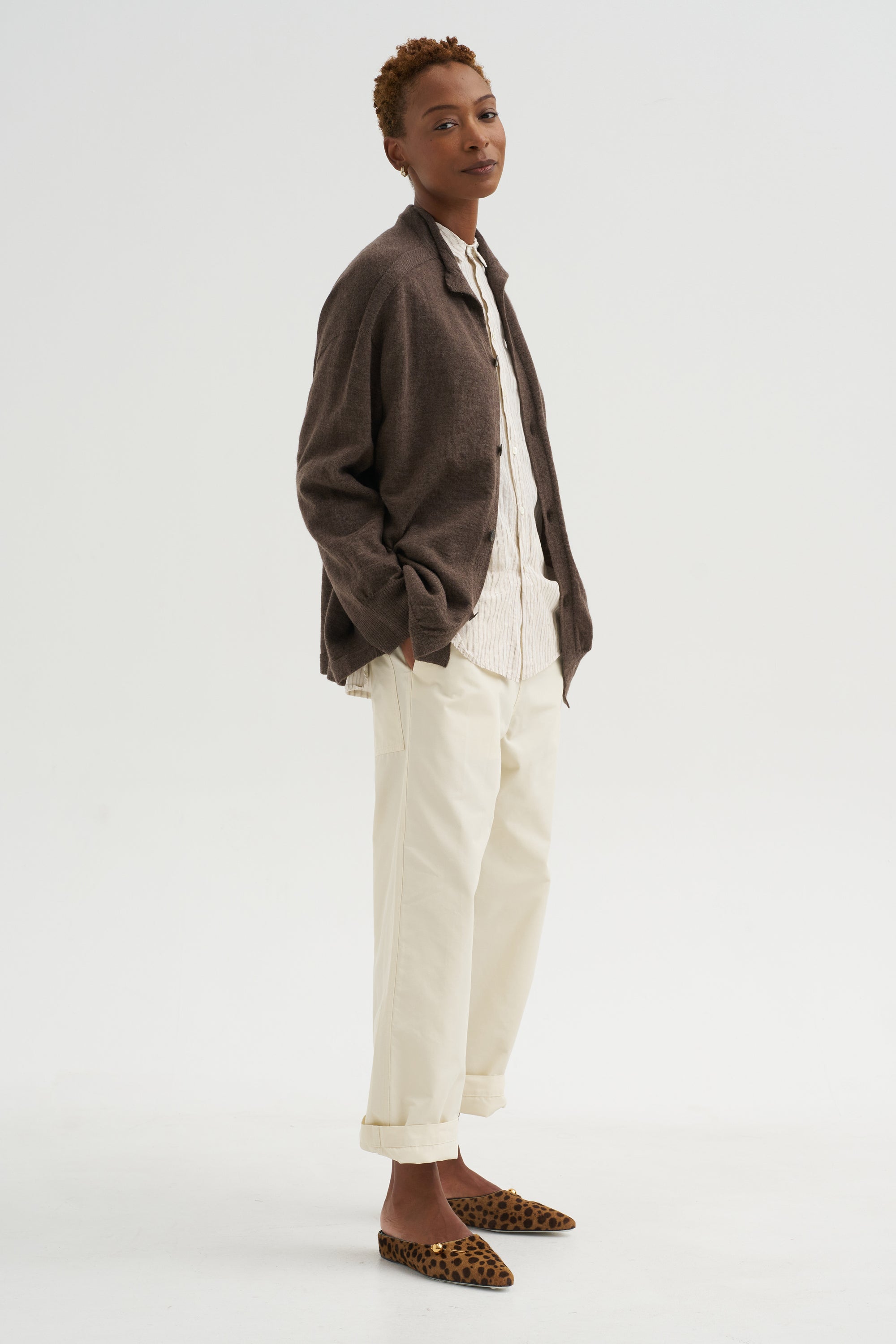 Airy Merino Wool Cardigan, Brown