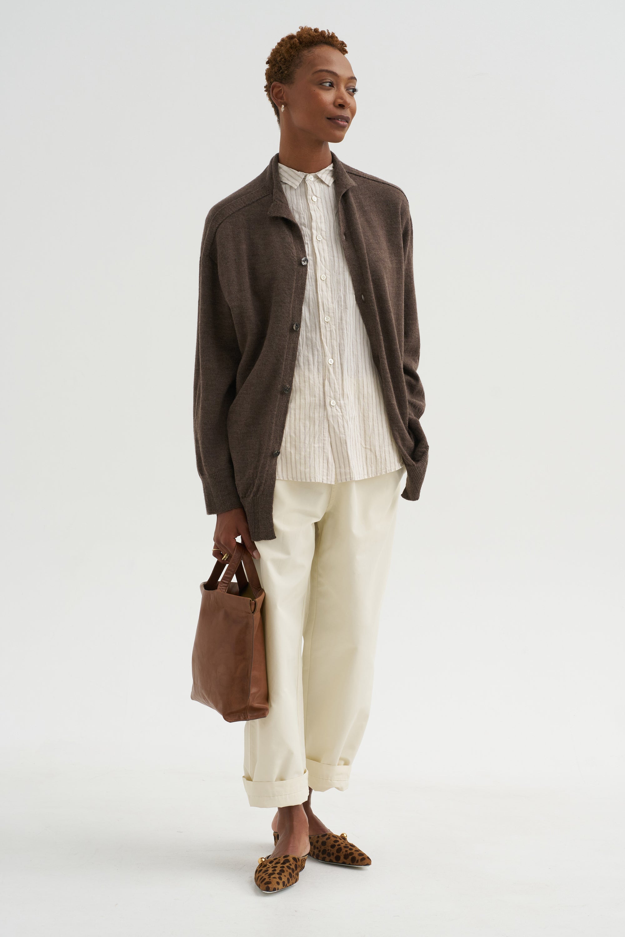 Airy Merino Wool Cardigan, Brown
