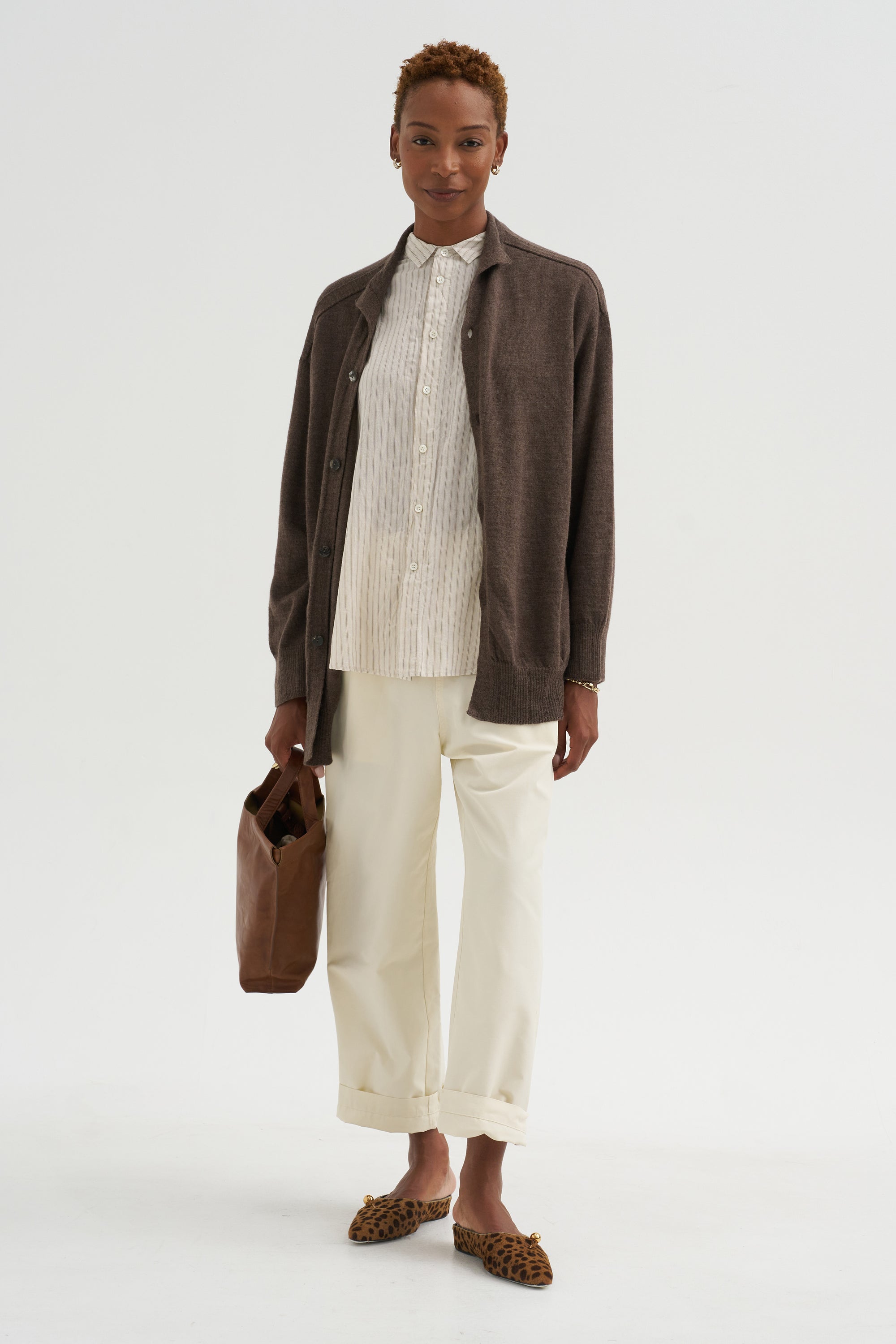 Airy Merino Wool Cardigan, Brown