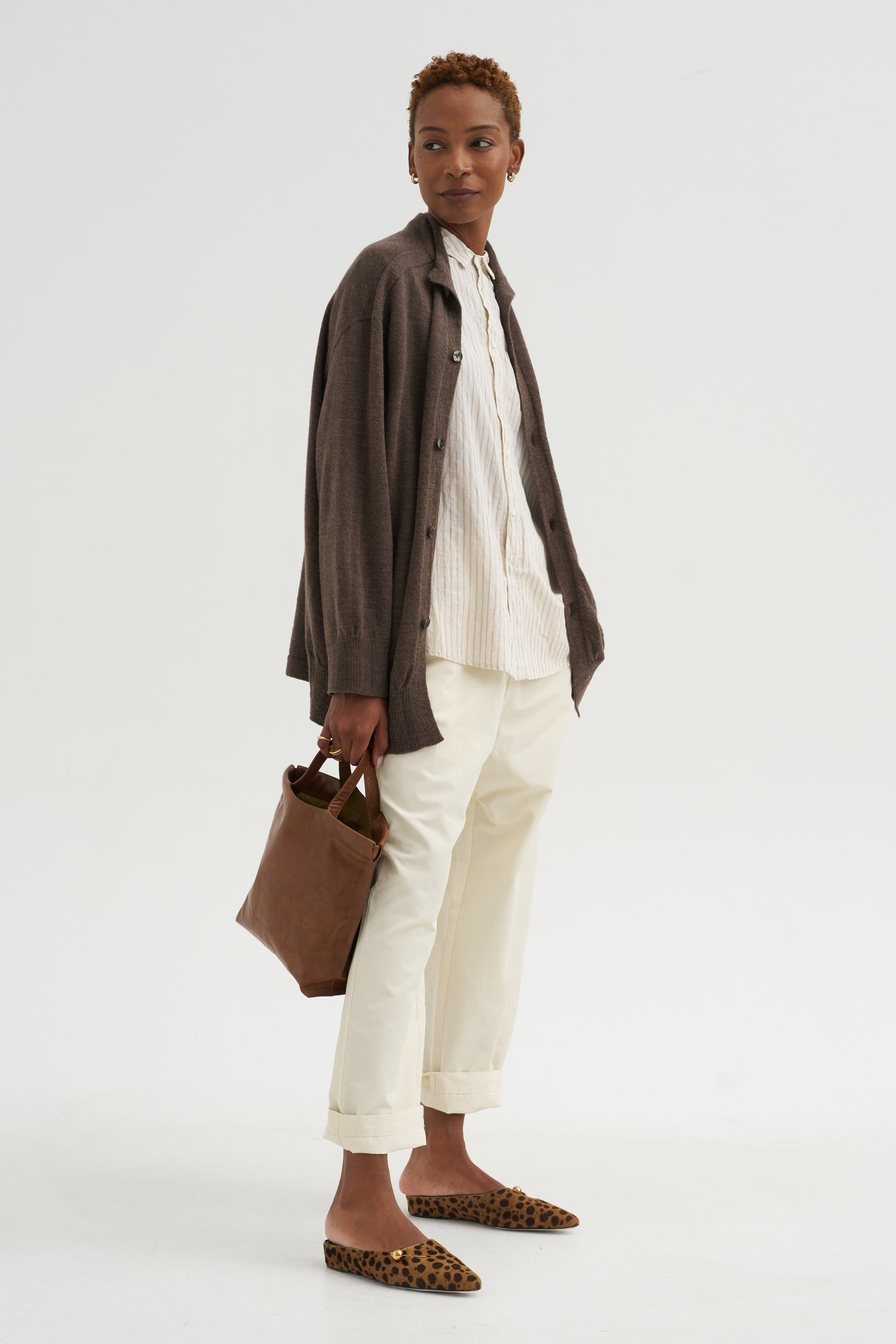 Airy Merino Wool Cardigan, Brown
