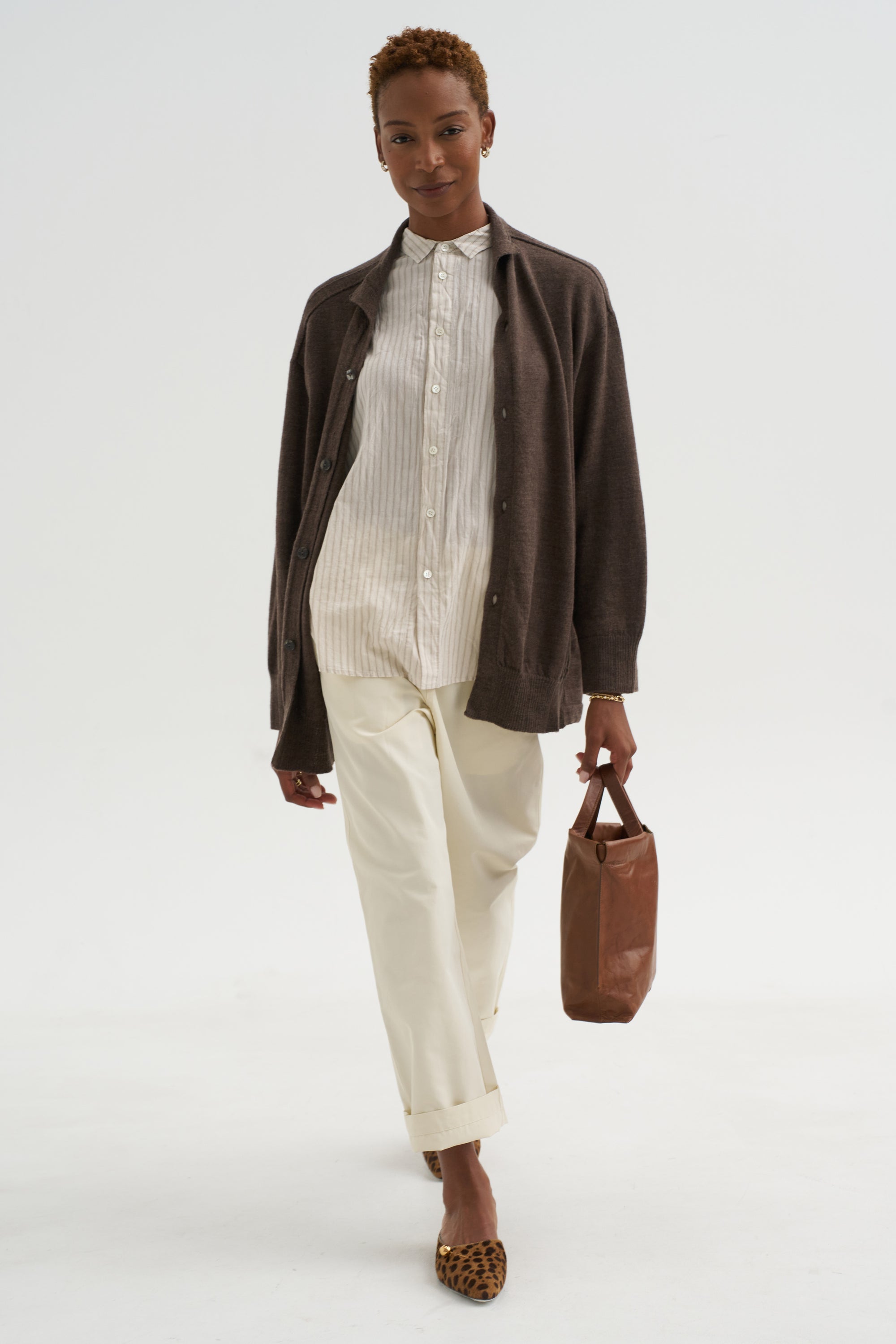 Airy Merino Wool Cardigan, Brown