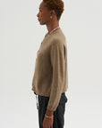 Fine Wool Crewneck Cardigan, Brown