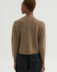 Fine Wool Crewneck Cardigan, Brown