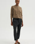 Fine Wool Crewneck Cardigan, Brown