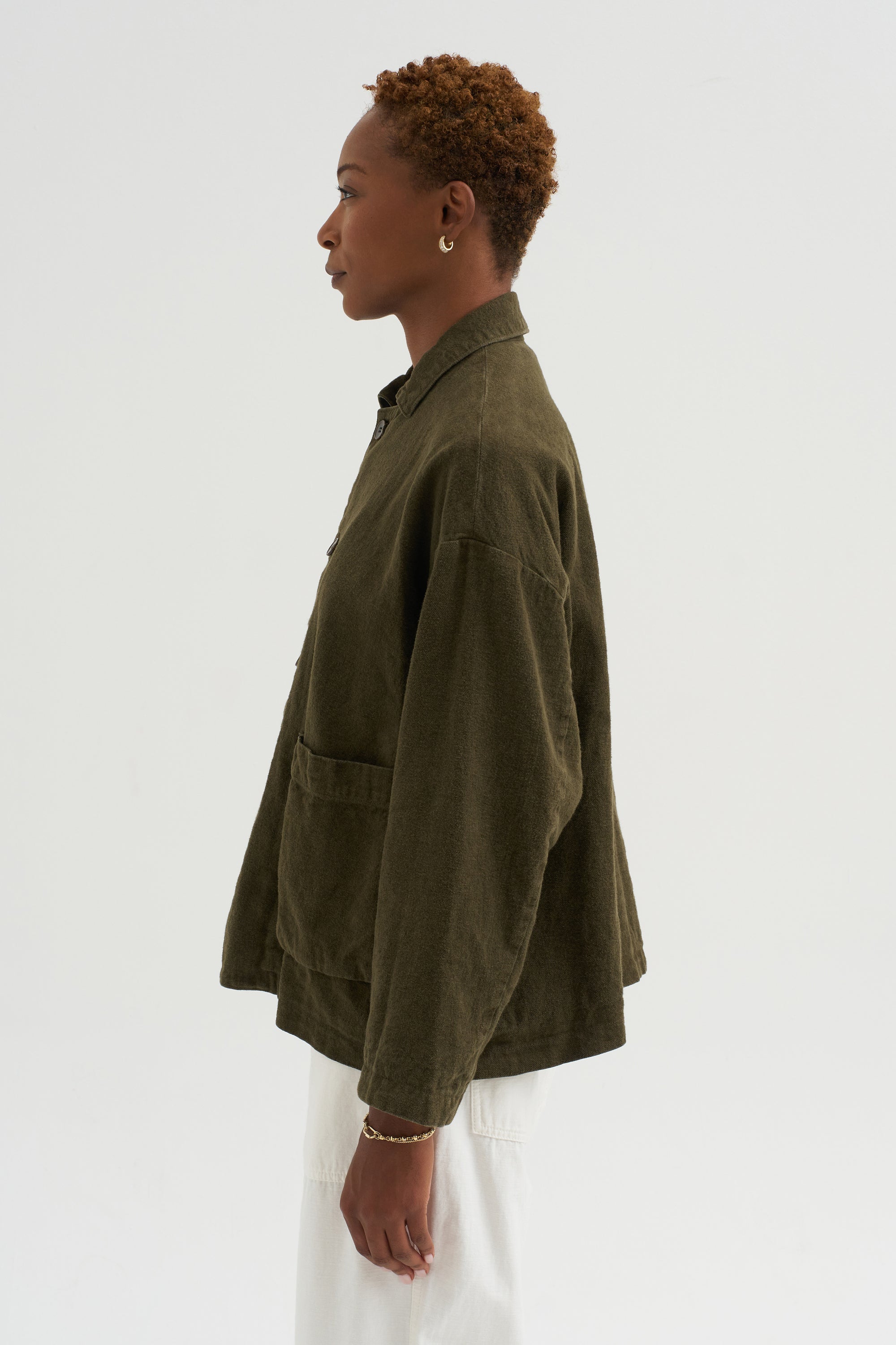 Natural Brushed Linen Cotton Twill Relaxed Coverall Jacket, Khaki