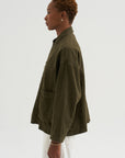 Natural Brushed Linen Cotton Twill Relaxed Coverall Jacket, Khaki