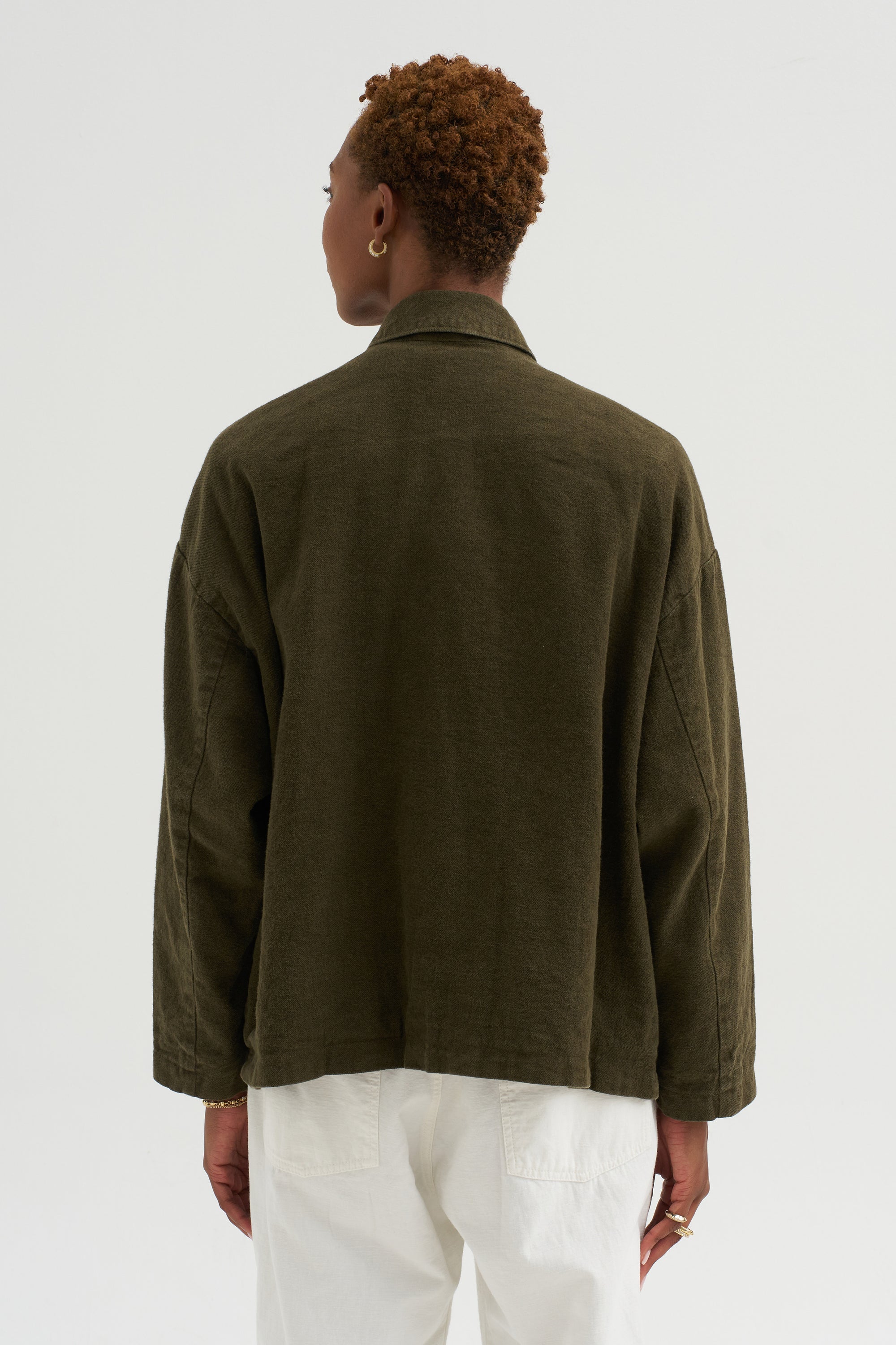 Natural Brushed Linen Cotton Twill Relaxed Coverall Jacket, Khaki