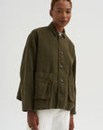 Natural Brushed Linen Cotton Twill Relaxed Coverall Jacket, Khaki
