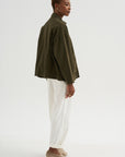 Natural Brushed Linen Cotton Twill Relaxed Coverall Jacket, Khaki